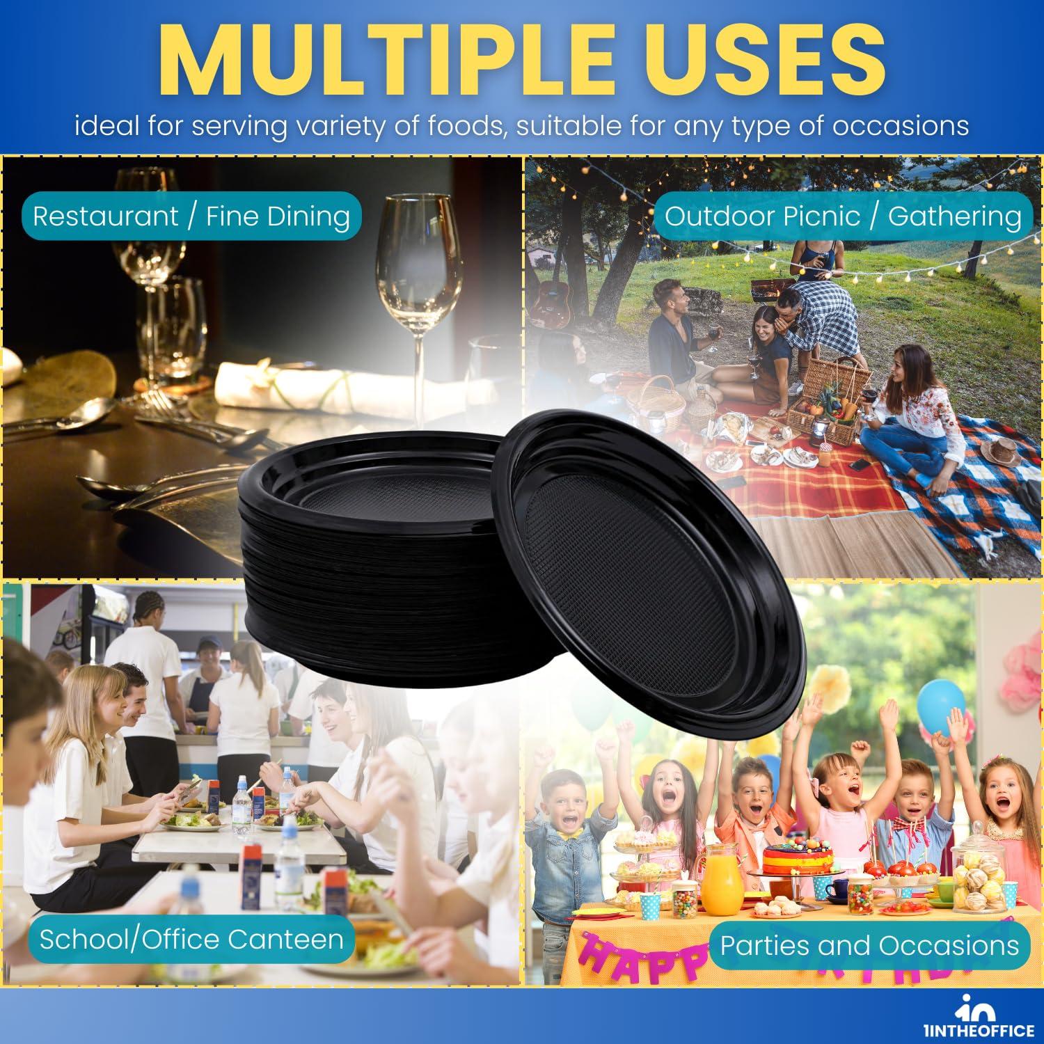 1InTheHome 1InTheHome Plastic Plates 6 Inch, Round Plastic Plates Black 6 Inch Diameter, Black Plates Disposable, Pack of 125