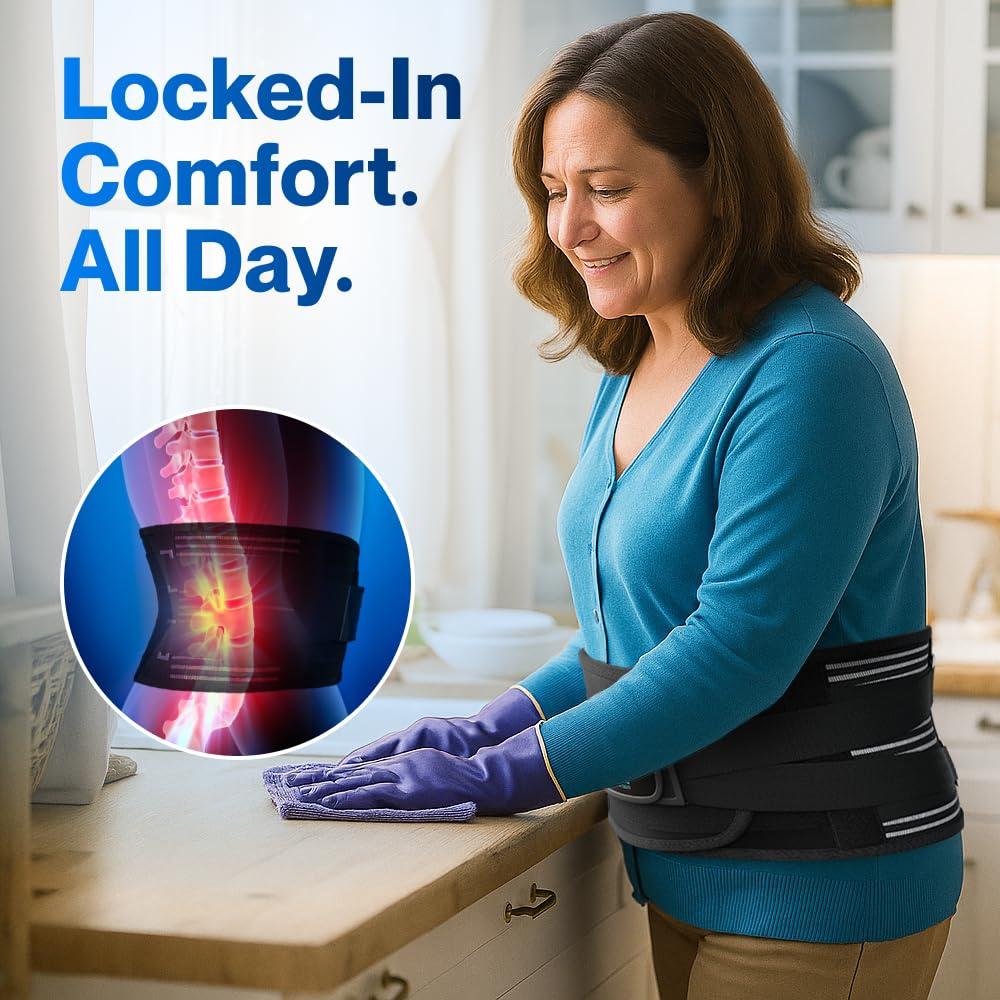 Modvel Modvel Back Braces for Lower Back Pain Relief with 6 Stays, Breathable Back Support Belt for Men/Women for work, Anti-skid lumbar support belt with 16-hole Mesh for sciatica (M)