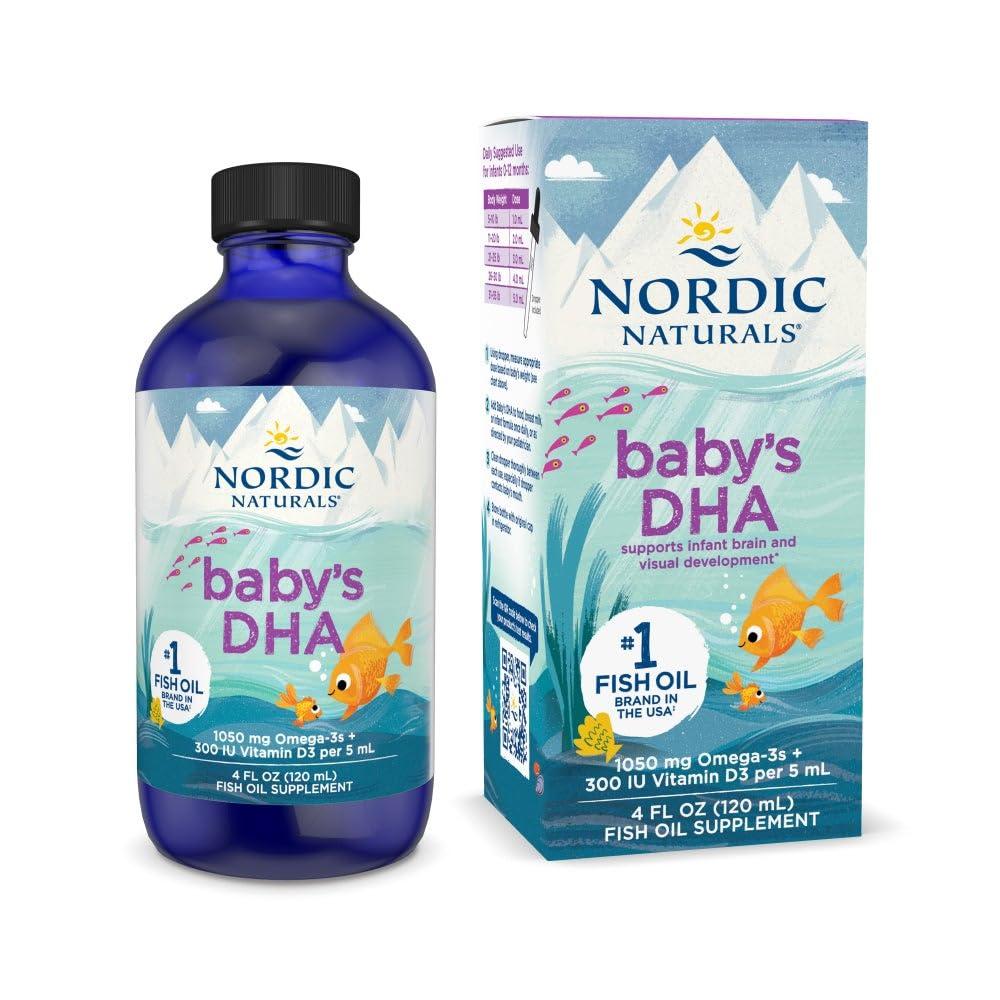 Nordic Naturals Nordic Naturals Babys DHA, Unflavored - 4 oz - 1050 mg Omega-3 + 300 IU Vitamin D3 - Supports Brain, Vision & Nervous System Development in Babies - Non-GMO - Servings May Vary
