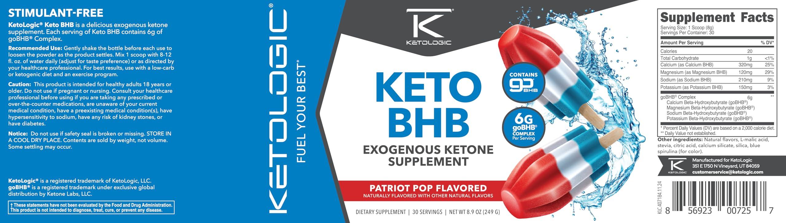 Ketologic Ketologic Keto BHB (Patriot Pop Flavor) 30 Servings - Exogenous Ketone Supplement with goBHB, Beta-Hydroxybutyrate Salts
