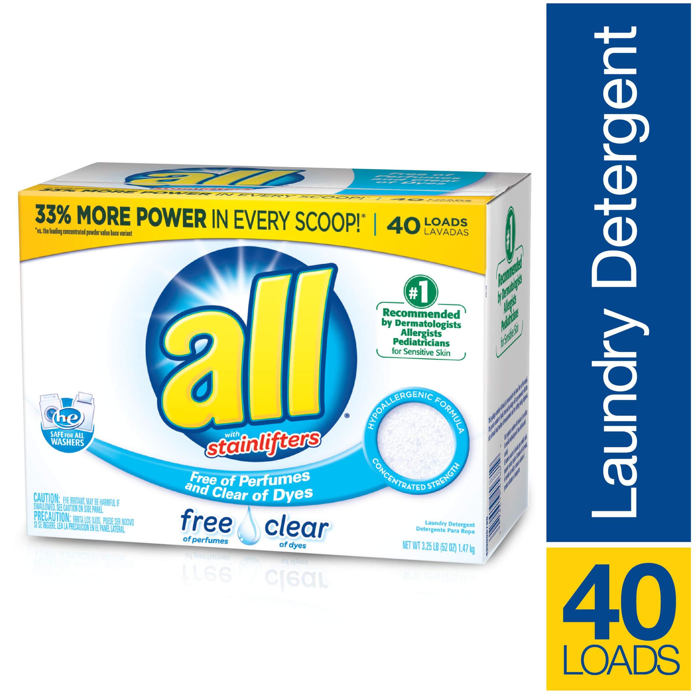 all All Powder Laundry Detergent, Free Clear for Sensitive Skin, 52 Ounces, 40 Loads