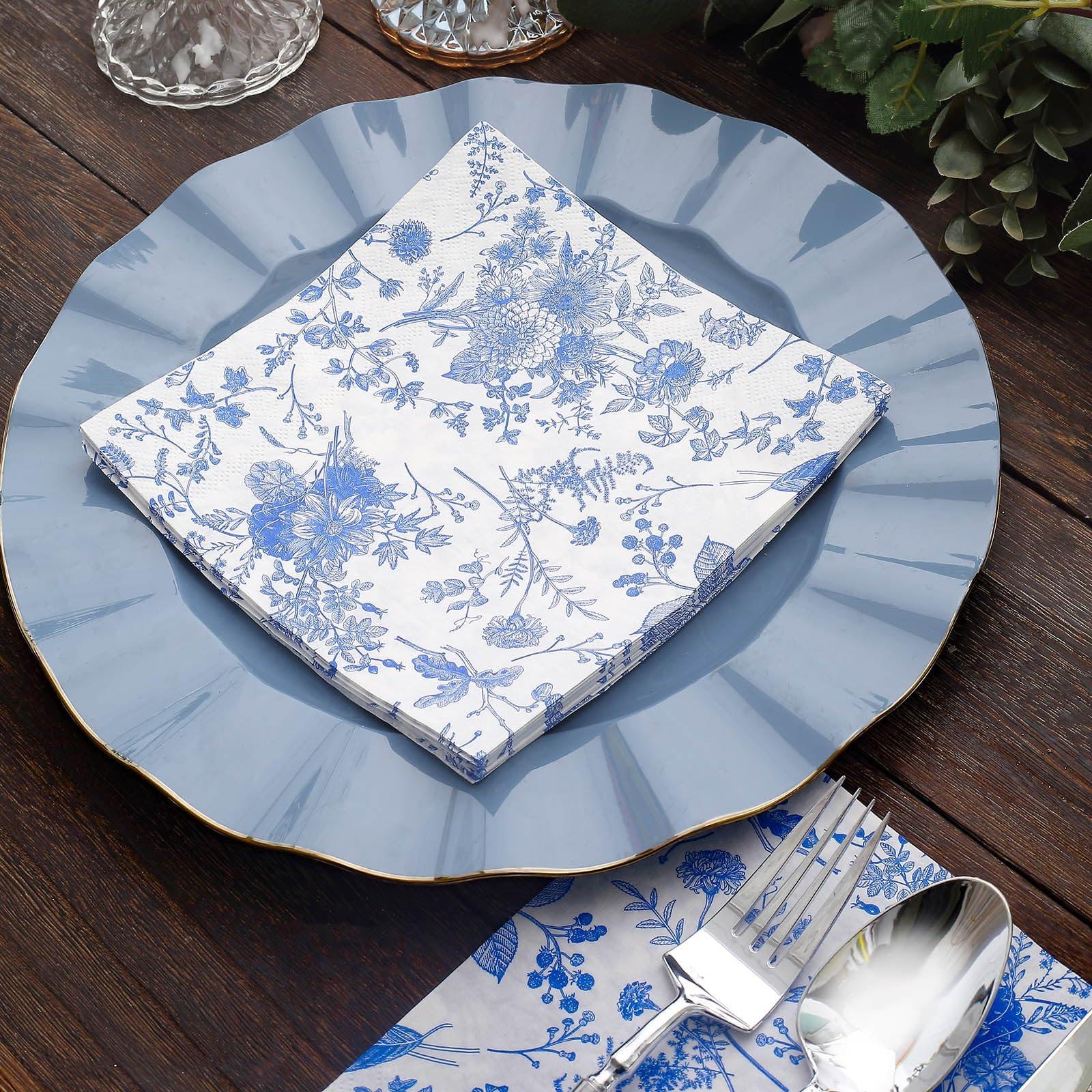 TABLECLOTHSFACTORY.COM Tableclothsfactory 20 Pack | White/Blue Chinoiserie Floral Print 2-Ply Paper Napkins, Disposable Dinner Napkins