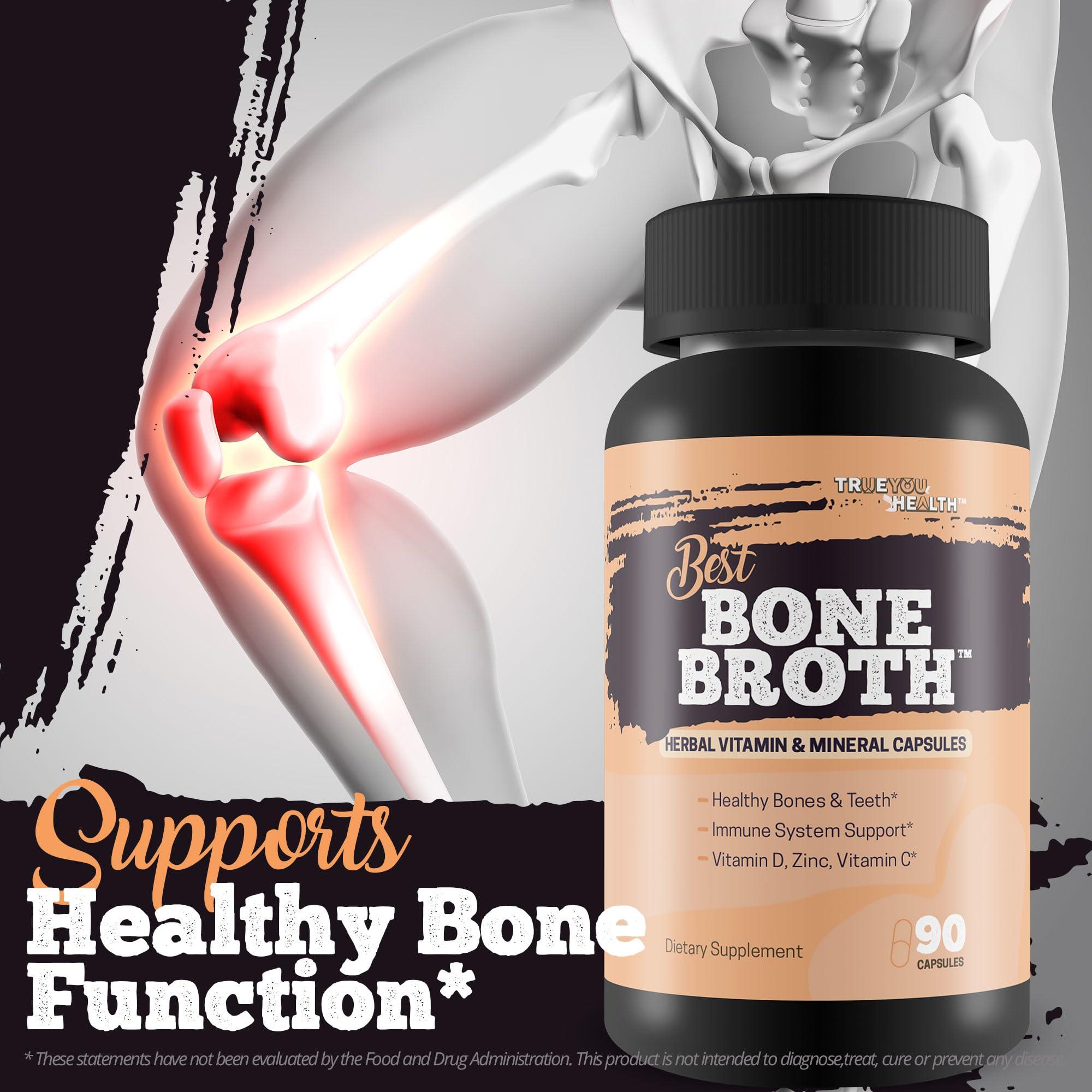 True You Health Best Bone Broth Capsules - Bone Health & Immunity Supplement - Bone Broth Powder Alternative Capsules - Bone Health Supplements Women Over 50 & Bone Health Supplements for Men - Vitamin D Bone Health