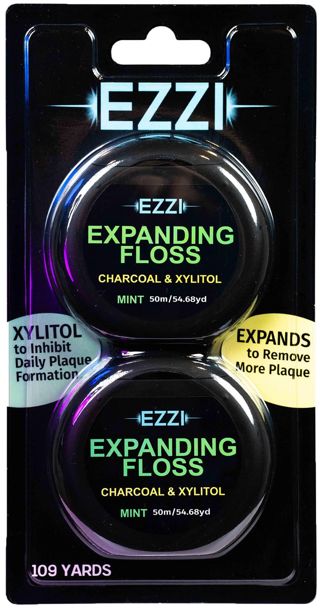 EZZI EZZI Woven Expanding Dental Floss | Naturally Waxed & Textured w/Charcoal & Xylitol to Optimally Clean Gums | Mint | Thick & 109 Yards