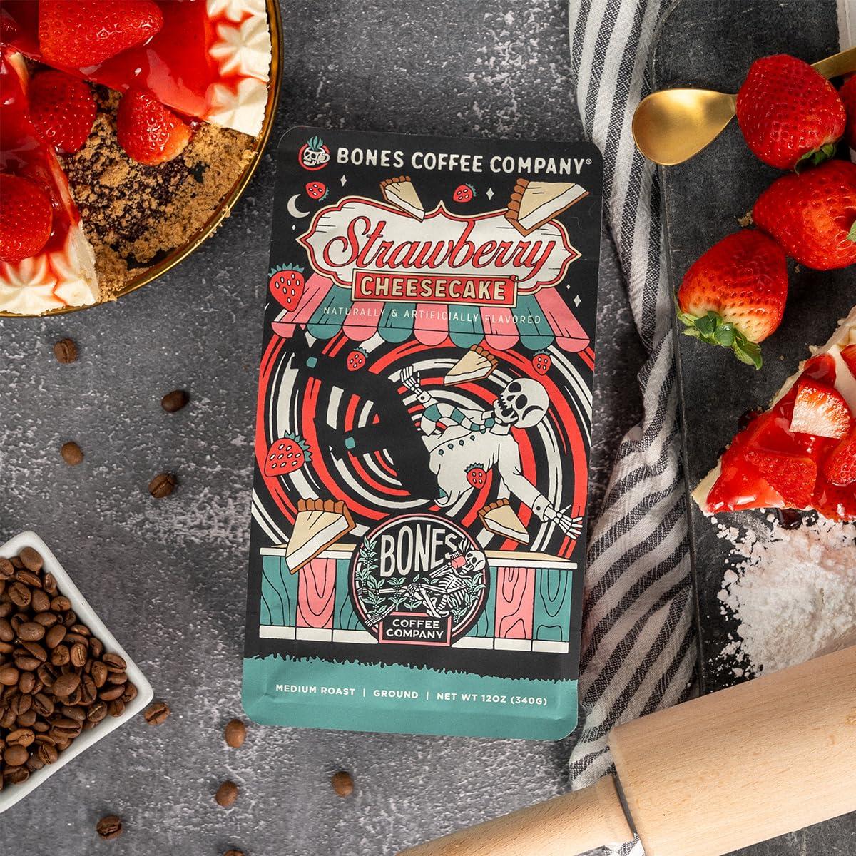 Bones Coffee Company Bones Coffee Company Strawberry Cheesecake and French Toast Flavored Ground Coffee Beans Bundle | 12 oz Medium Roast Arabica Low Acid Coffee Gifts (Ground)