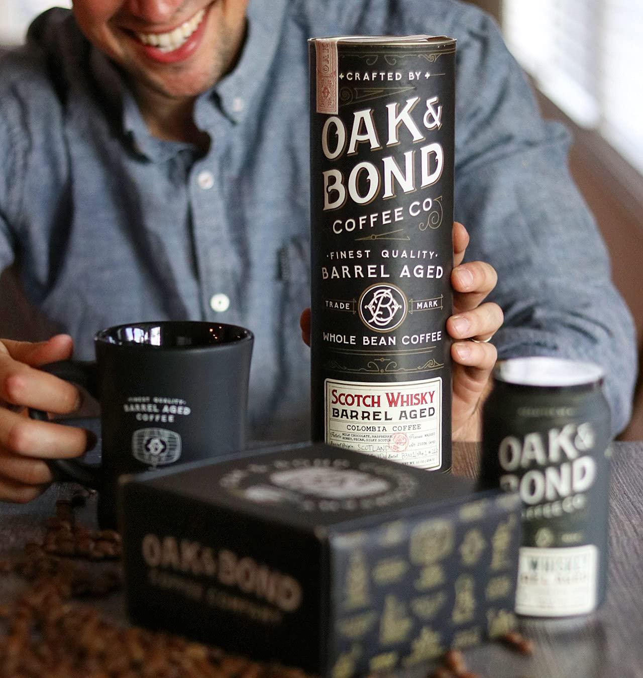 Oak & Bond Coffee Co. Scotch Whisky Barrel Aged Coffee, Colombia Single Origin Washed Whole Coffee Bean, Medium Roast w/ Flavor Notes of Milk Chocolate, Raspberry, Honey, Silky Scotch by Oak & Bond Coffee Co. – 10oz.