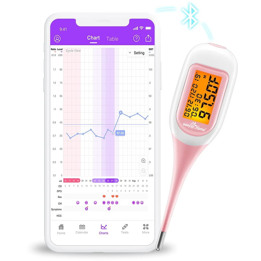 Easy@Home Easy@Home Smart Basal Thermometer, Large Screen and Backlit, FSA Eligible, Period Tracker with Premom(iOS & Android) - Auto BBT Sync, Charting, Coverline & Accurate Fertility Prediction EBT-300