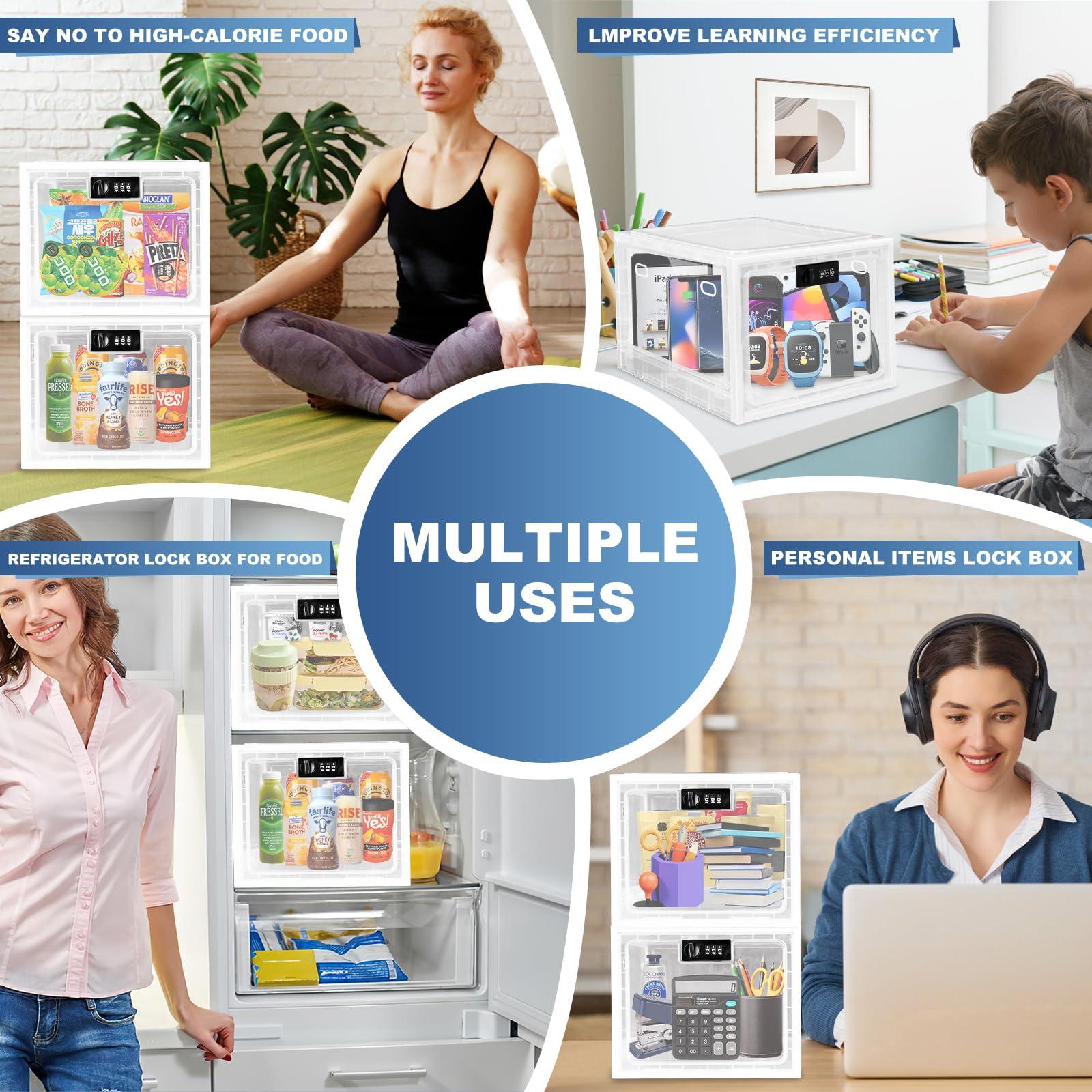 Gemaxvoled Medicine Lock Box for Safe Medication, Premium Material Lockable Storage Box Locking Organizer Bin with Combination Code for Fridge Food/Snacks/Phone/Tablet Jail/Home/Office Storage Lockers