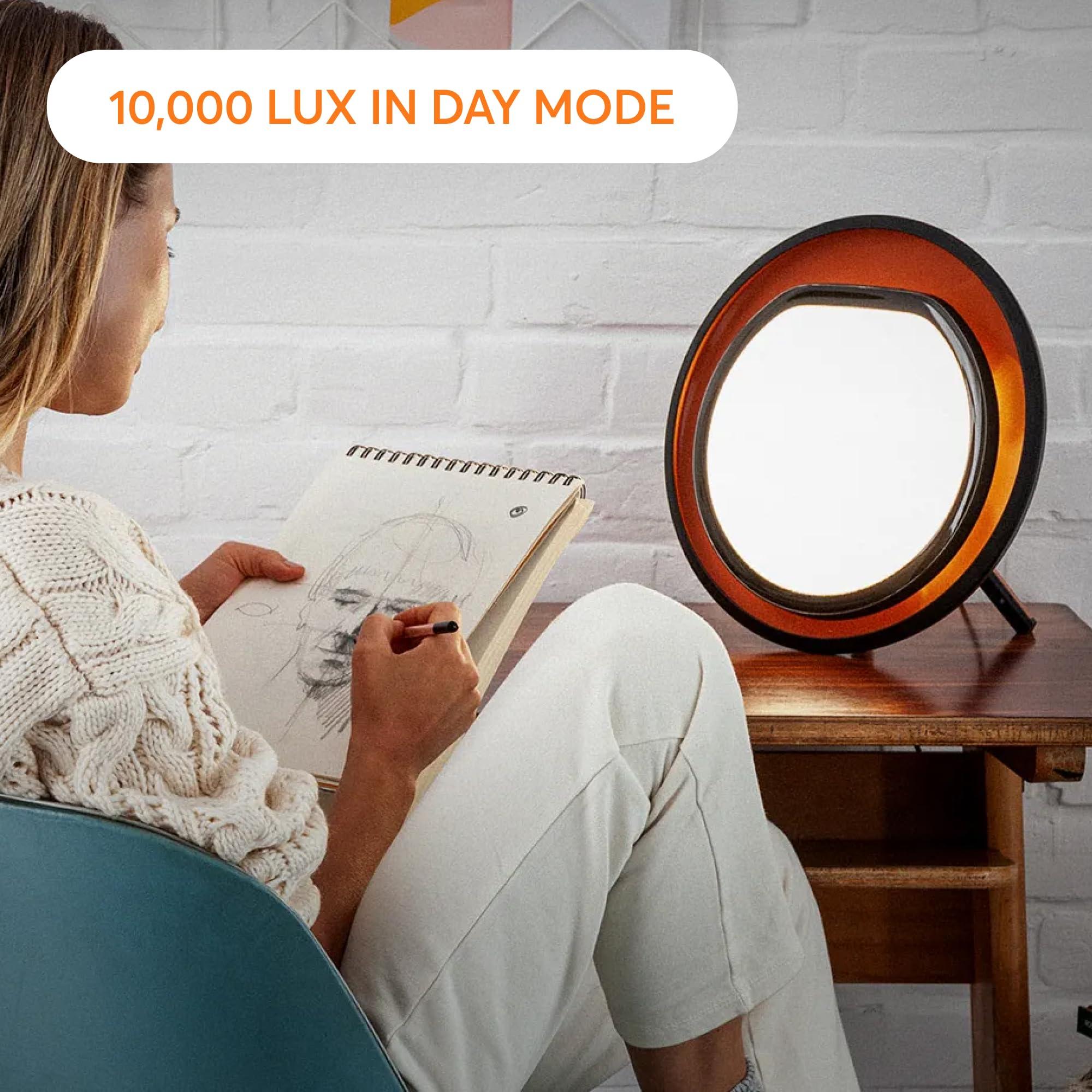 Lumie Lumie Halo | 10,000 Lux Light Therapy Lamp for Winter Blues Relief, Mood Boost, and Energy | Adjustable Brightness and Color Temperature | Simulates Natural Sunlight | Black/Copper