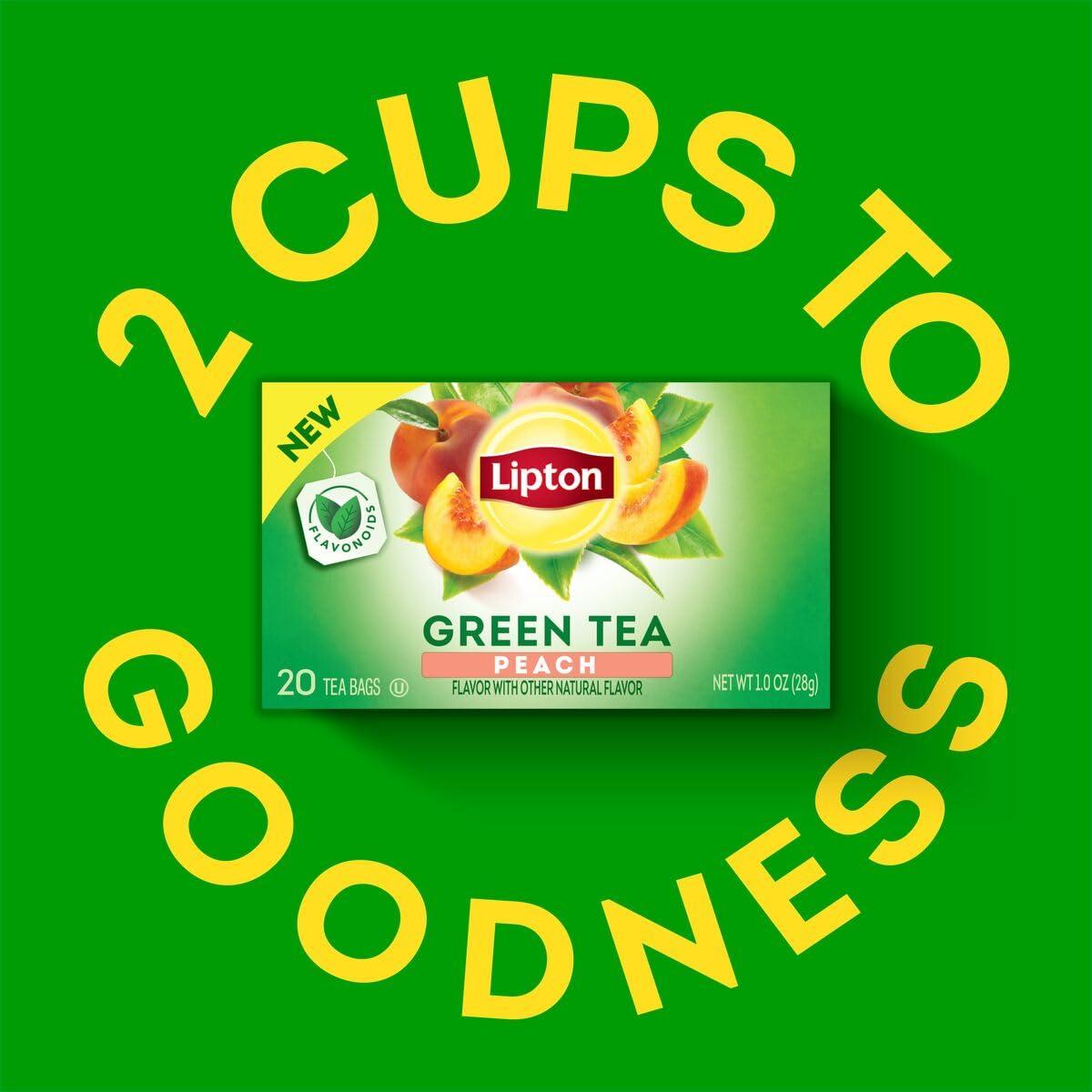 Lipton Lipton Peach Green Tea Bags, Flavored, Unsweetened Teabags for Hot Tea or Peach Iced Tea with Caffeine and Flavonoids, 20 Total Tea Bags (Pack of 3)