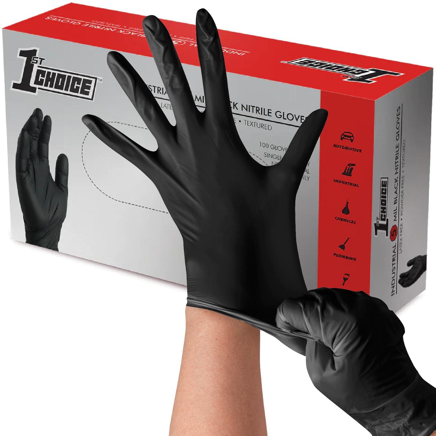 1st Choice 1st Choice Black Gloves Disposable Latex Free - Nitrile Gloves Medium Black Gloves Gloves for Cooking - 5 mil, Box of 100