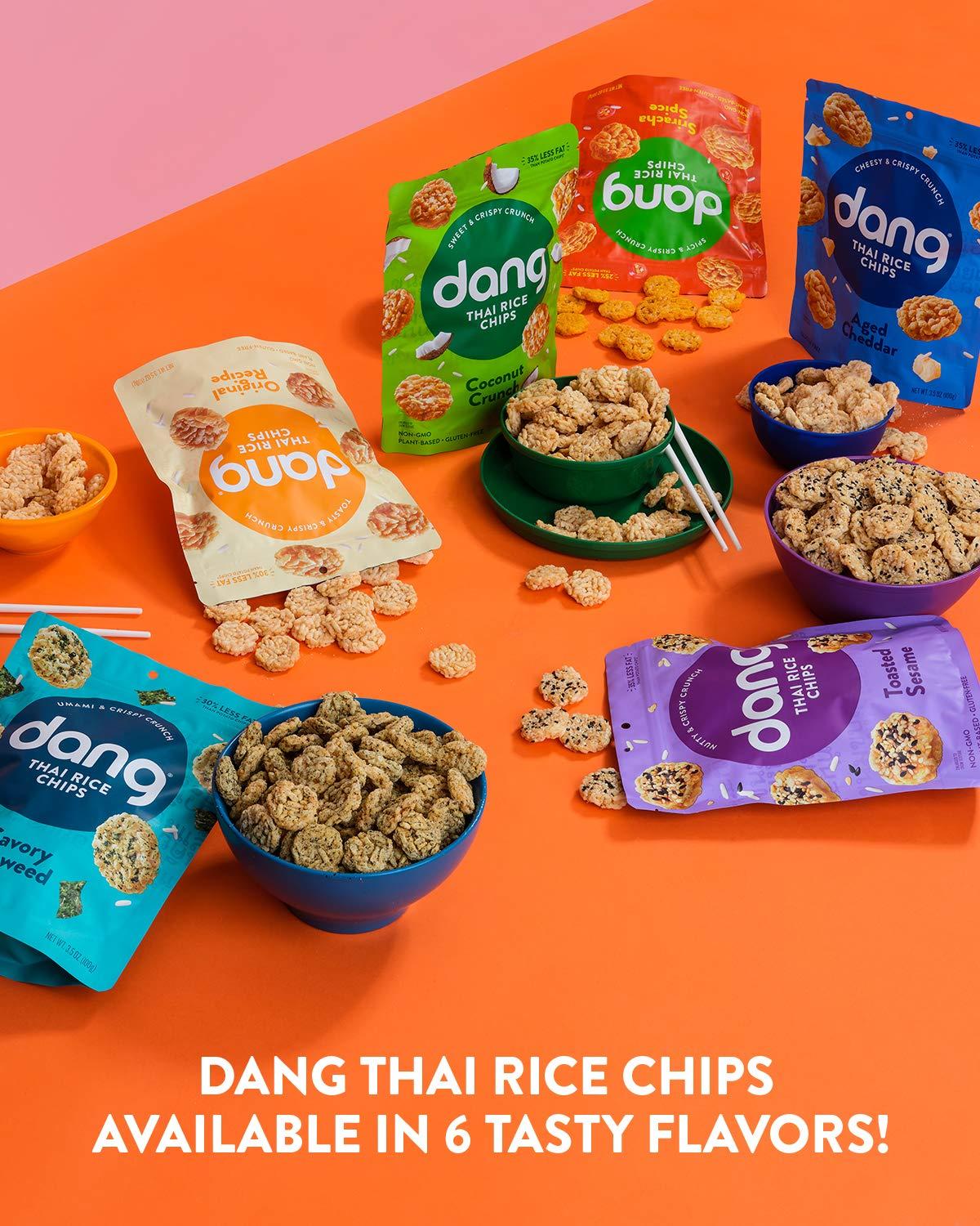 DANG Dang Thai Rice Chips | Coconut Crunch | 4 Pack | Vegan, Gluten Free, Non Gmo Rice Crisps, Healthy Snacks Made with Whole Foods | 3.5 Oz Resealable Bags