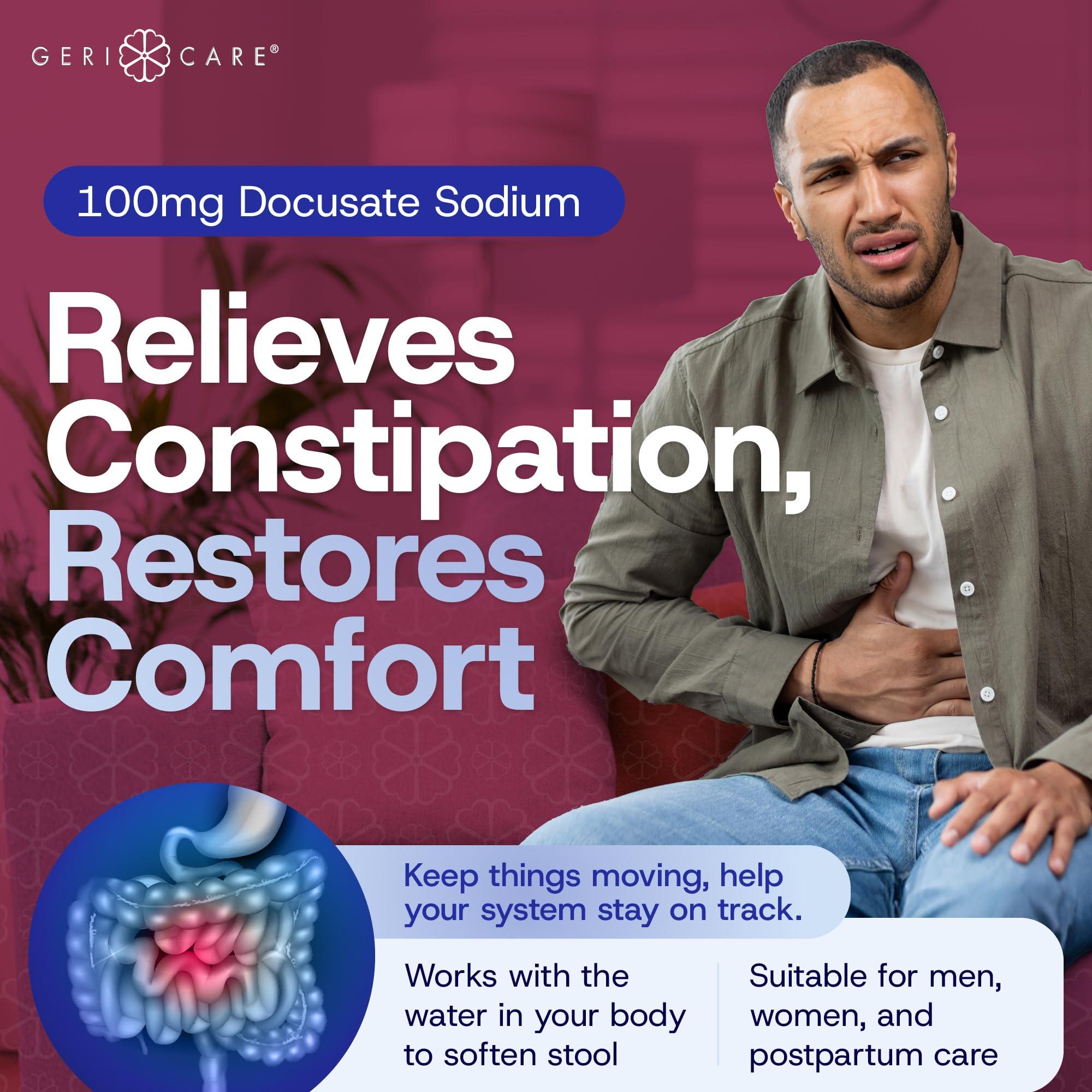 GeriCare GeriCare Docusate Sodium Stool Softeners, Best Stool Softener for Daily use for Women, Men, and Elderly - Ideal for Constipation Relief 100mg Crushable Tablets. (200 Count) Made in The USA.