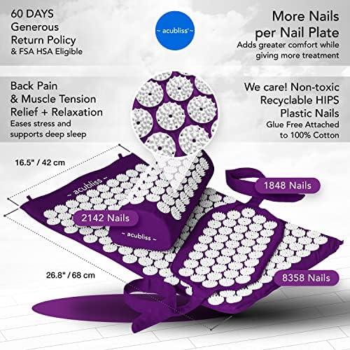 Acubliss Acubliss Acupressure Mat, Strap & Pillow 3 Piece Gift Set, 12,348 Acupuncture Pressure Points for Back Pain Relief, Increased Energy, Relaxation, FSA/HSA Eligible, Drawstring Bag, Purple