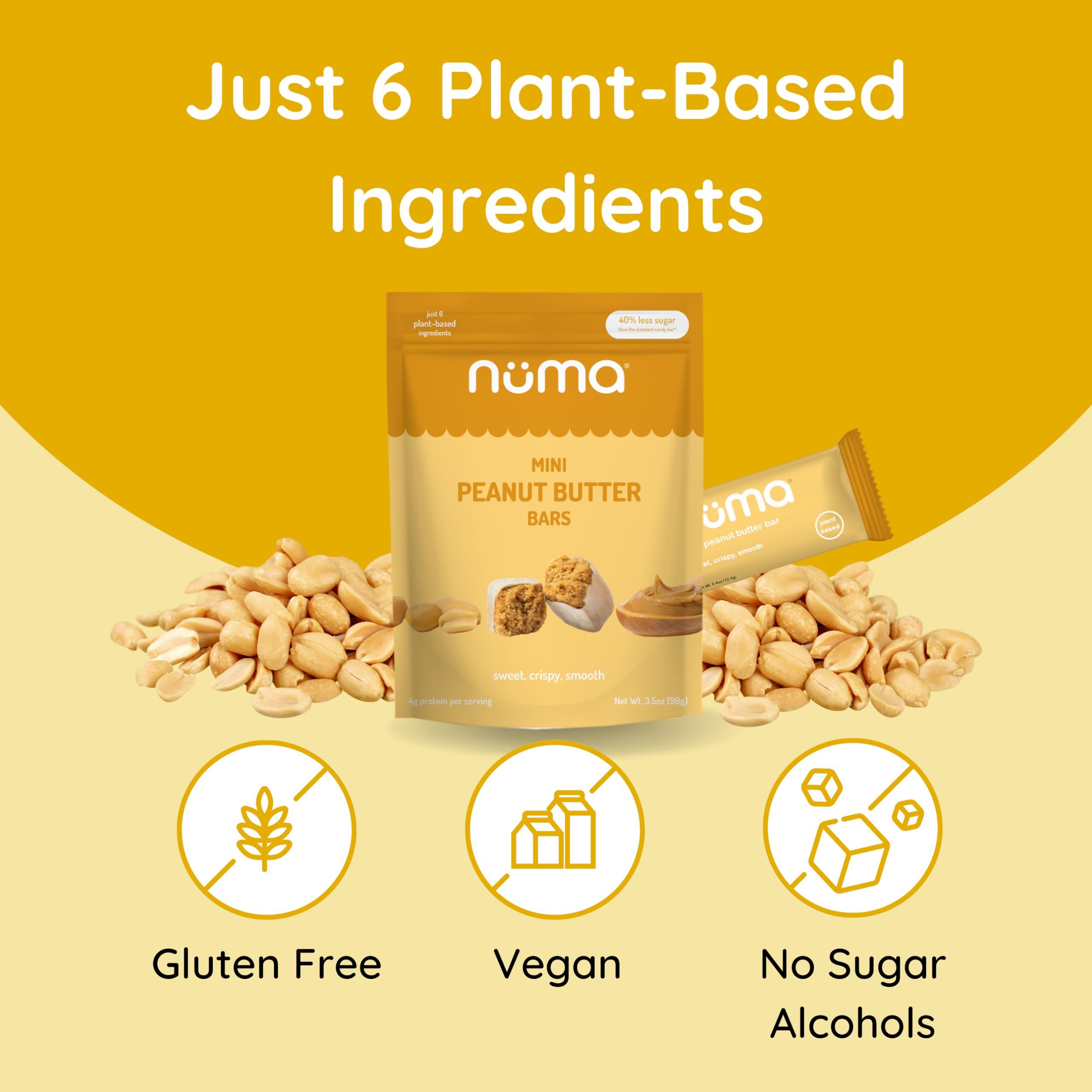 Numa Numa Foods Mini Peanut Butter Bars Vegan, Low Sugar, High Protein, All Natural, Gluten Free Crunchy Plant Based Peanut Butter Snacks 3 Bags with 8 Individually Wrapped Peanut Butter Bites