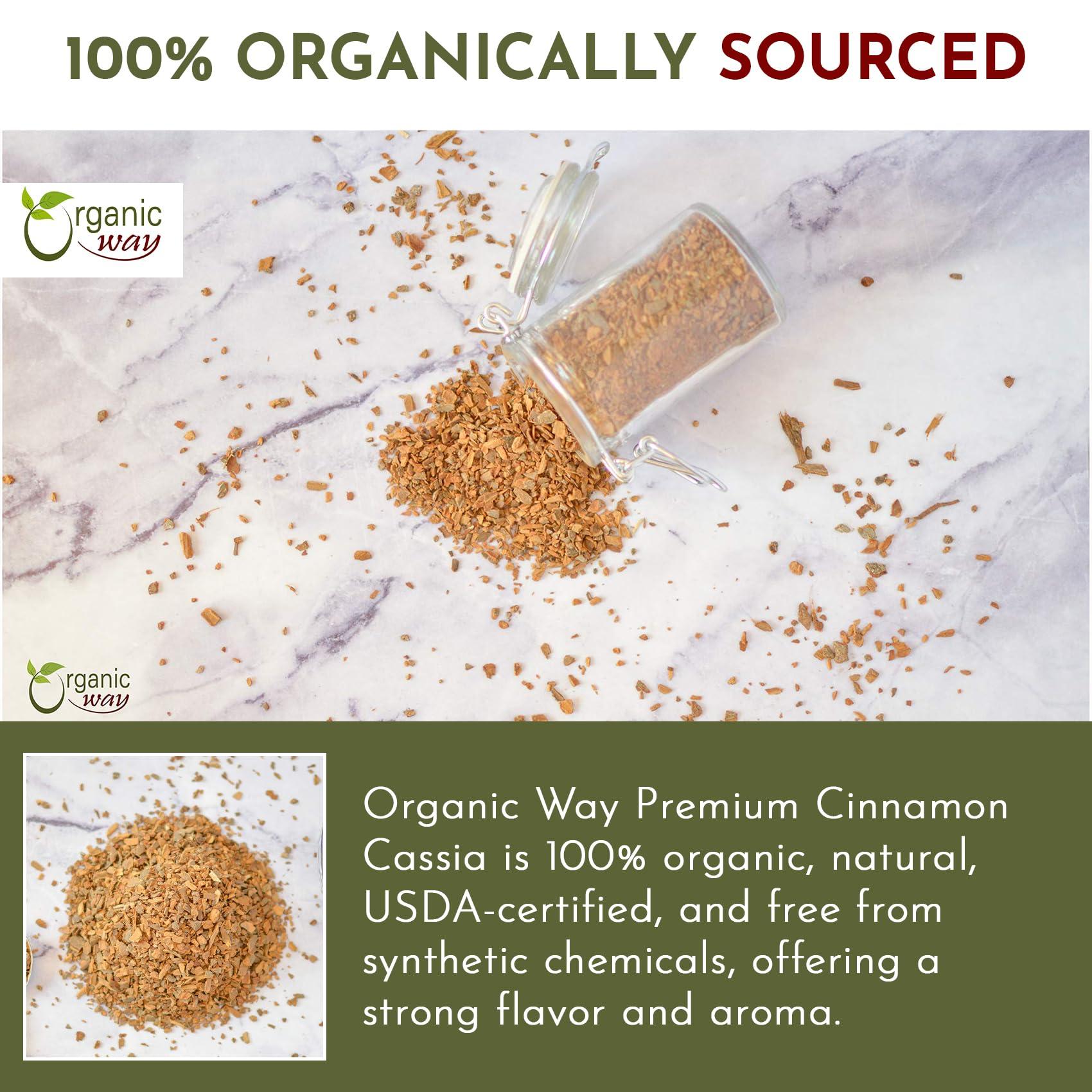Organic Way Organic Way Premium Cinnamon Cassia Cut & Sifted (Cinnamomum cassia) - Adds Flavour & Aroma | Organic & Kosher Certified | Vegan, Non GMO & Gluten Free | USDA Certified | Origin - India (1LBS / 16OZ)