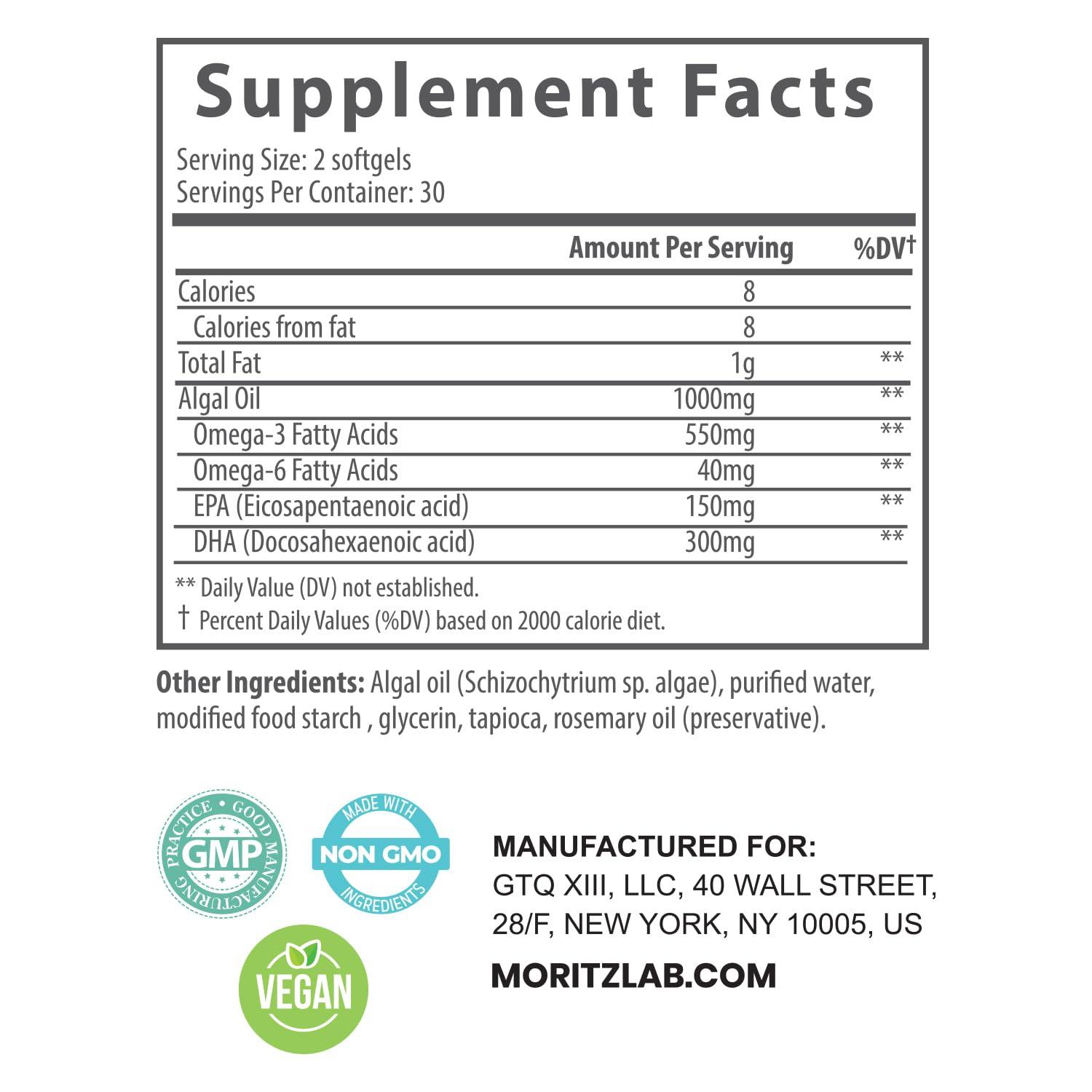 DR. MORITZ DR. MORITZ Omega 3 Gummies for Kids and Adults - Vegan Omega 3 for Kids 1000mg - No Fish Oil - Heart, Brain, Joint, and Immune Support (60 Count)