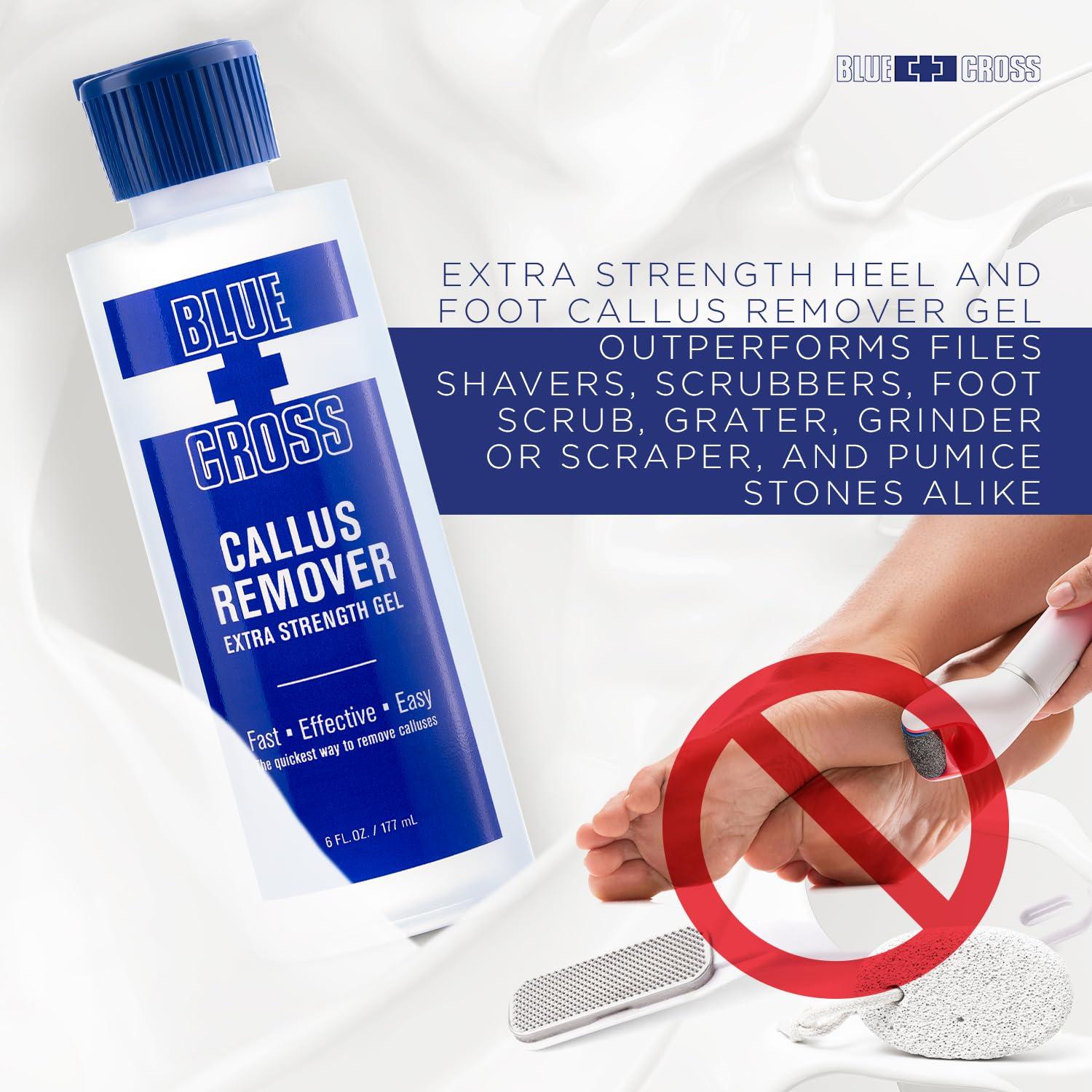 Blue Cross Blue Cross Callus Remover Gel for Feet or Heel, Extra Strength Professional Nail Care, File, Shaver, Scrubber & Pumice Stone Alternative for at Home Manicure/Pedicure Results, 6oz