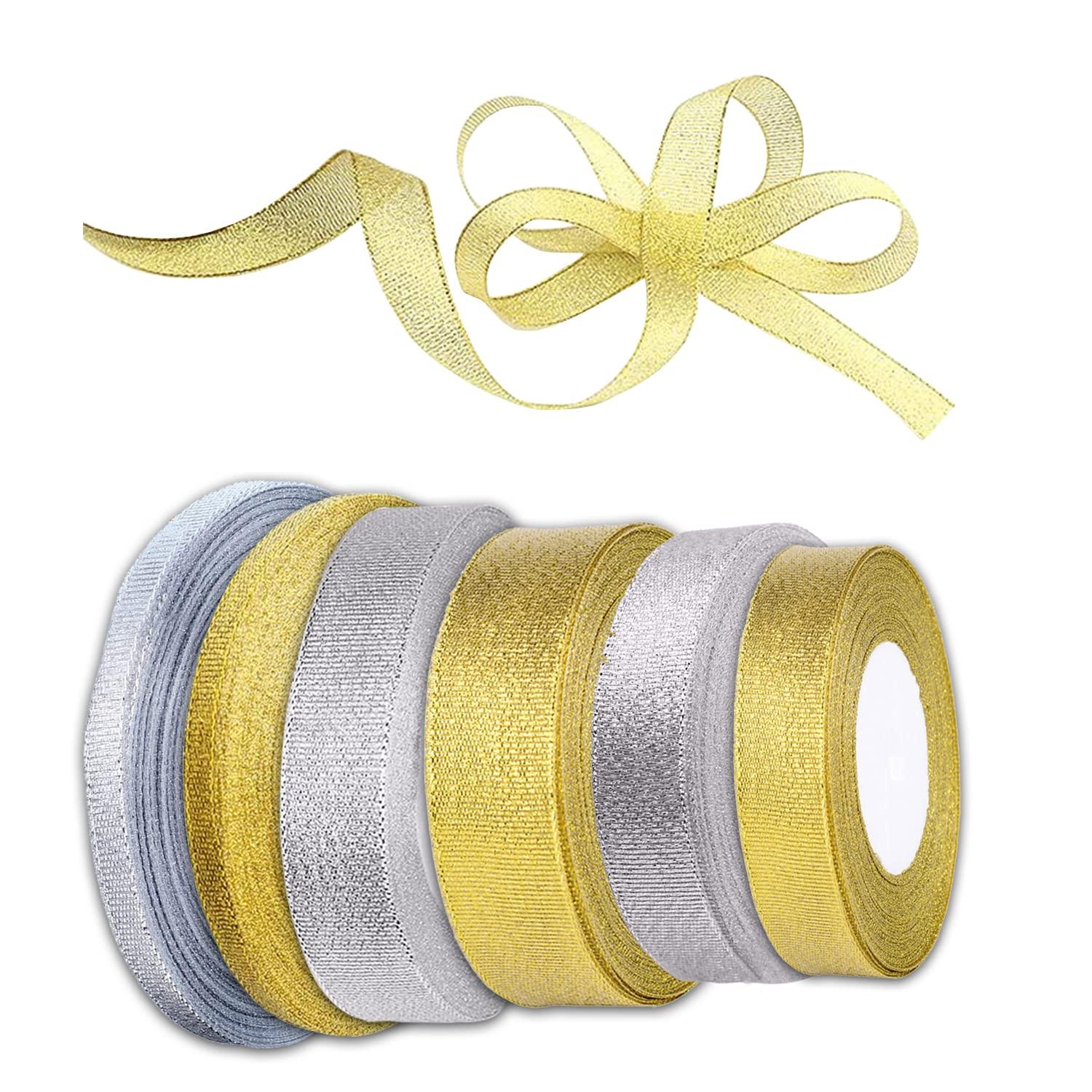 Trimming Shop Trimming Shop 6 Assorted Christmas Ribbons Grosgrain Fabric Ribbon for Xmas Present Gift Wrapping, DIY Crafts, Christmas Tree & Wreath Decor, DIY Crafts, Christmas Party Decoration, 6 Metres