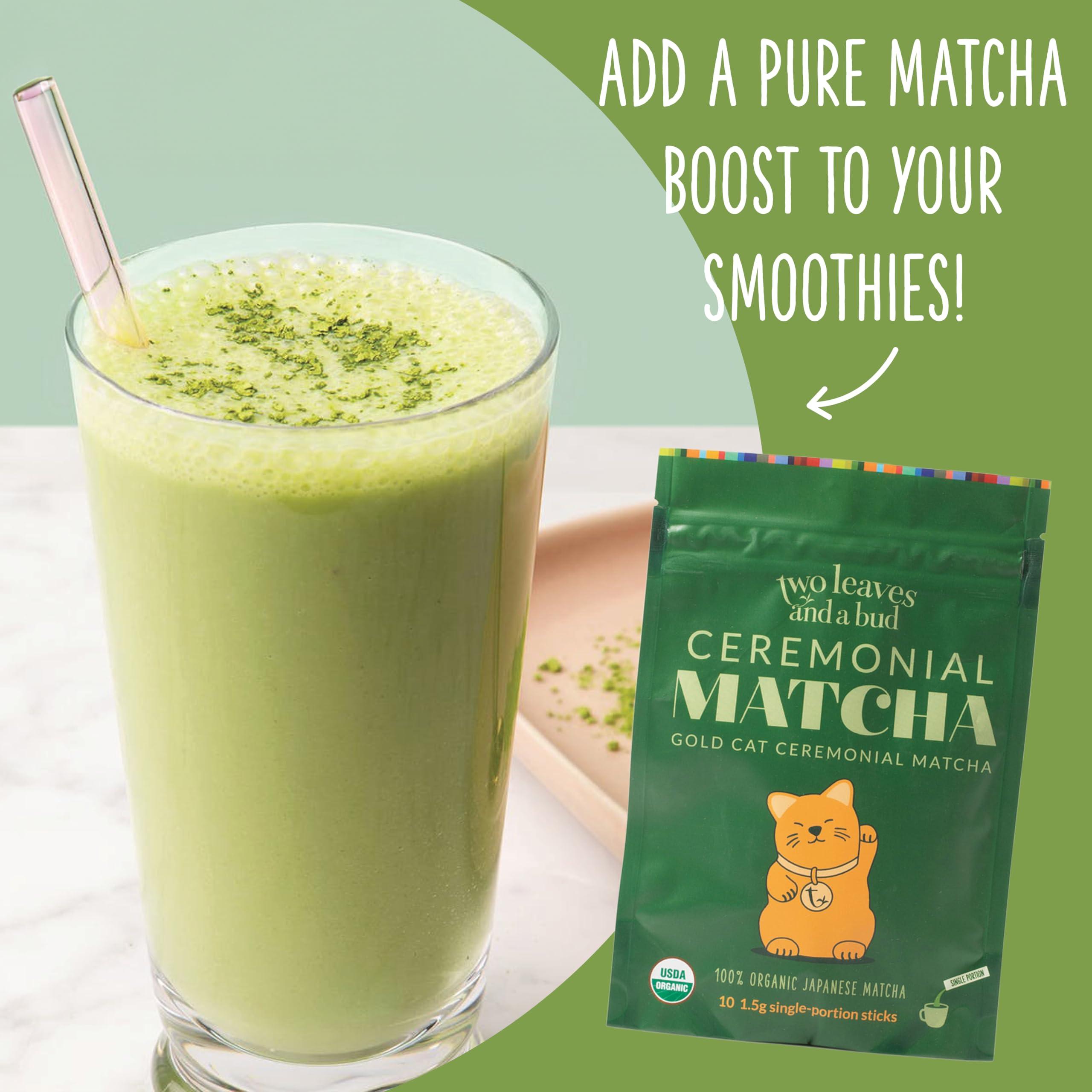 Two Leaves and a Bud Two Leaves and a Bud Organic Ceremonial Matcha Green Tea, 100% Japanese Matcha powder, 1.5g Pre-Portioned Single-Serve Sticks, Pack of 10
