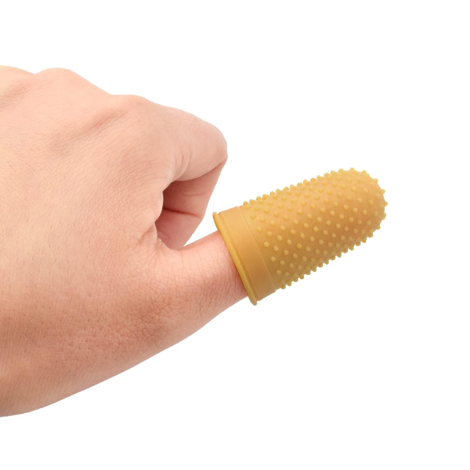 Honey Joy Finger Protector with Hole, Finger Cots, Latex Finger Tips Caps, Finger Covers (12 PCS Thimbles), New Material (Latex-Free), Finger Sleeves Great for Nail Art Work, Hand Eczema and More,HJ-NAT218 (S)