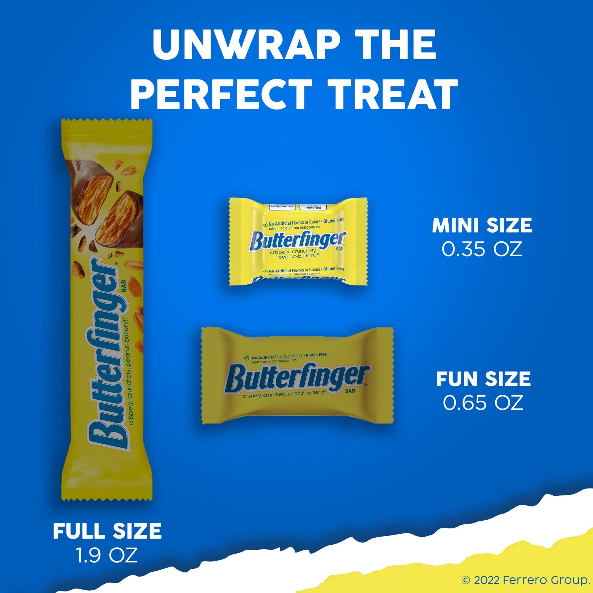 Butterfinger Butterfinger, 8 Pack, Chocolatey, Peanut-Buttery, Minis Candy Bars, Stocking Stuffers, Individually Wrapped, Resealable Share Size Bag, 9.8 oz