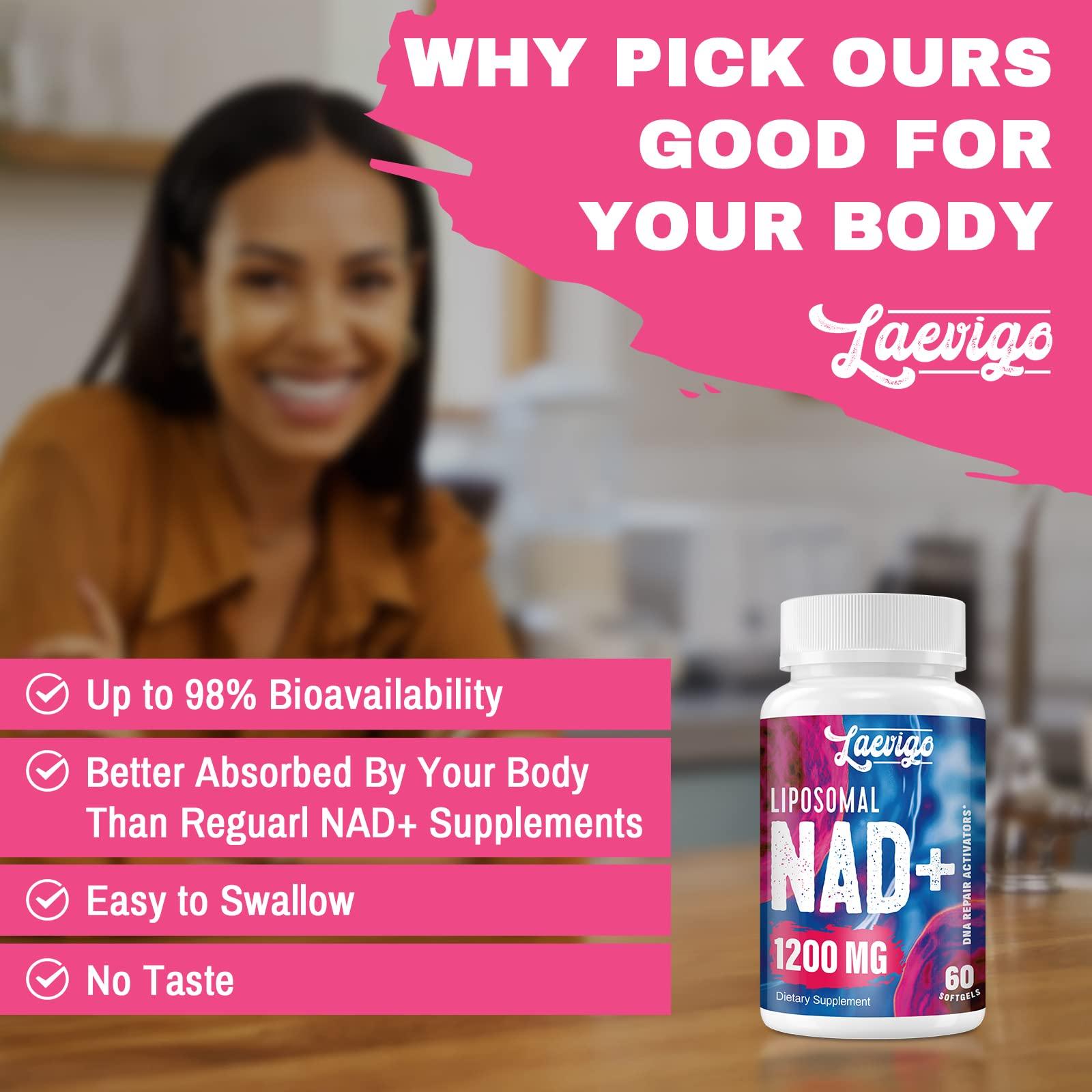 Laevigo 1200mg Liposomal NAD+ Supplement, Ultra Purity Actual NAD Supplement, Enhanced Absorption, Boosting NAD+, Age Defense, Energy, Metabolic Repair, Optimal NAD Supplement, 60 Softgels