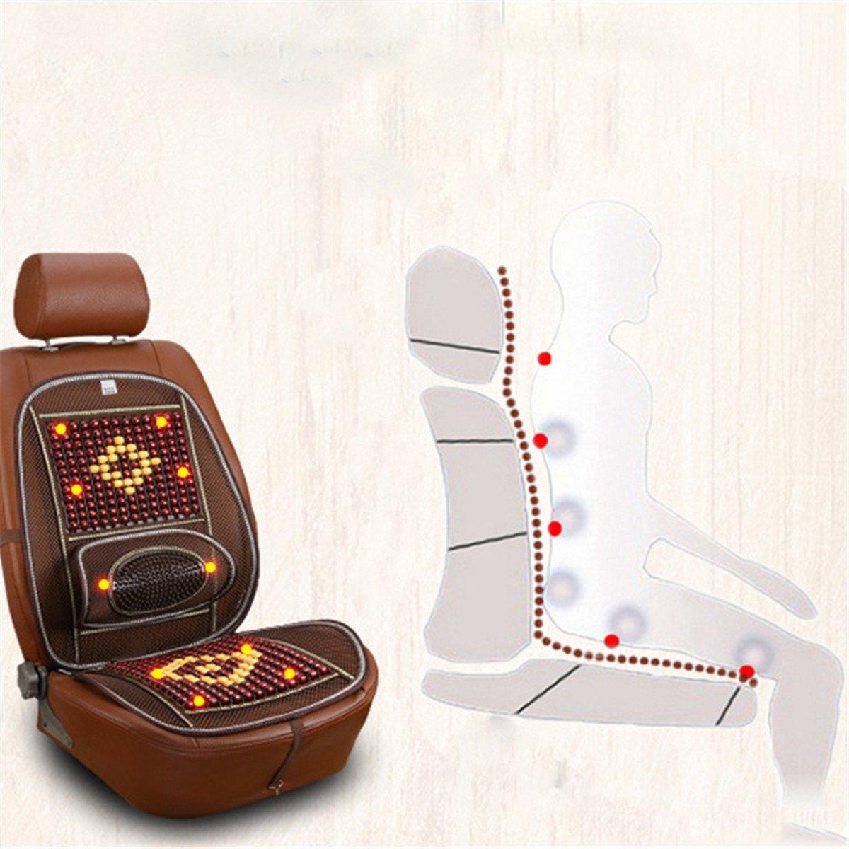 Cozylkx Cozylkx Wooden Beads Mesh Lumbar Back Support Massage Full Back Cushion Pad Breathable Cooling Car Front Seat Protector, Beige