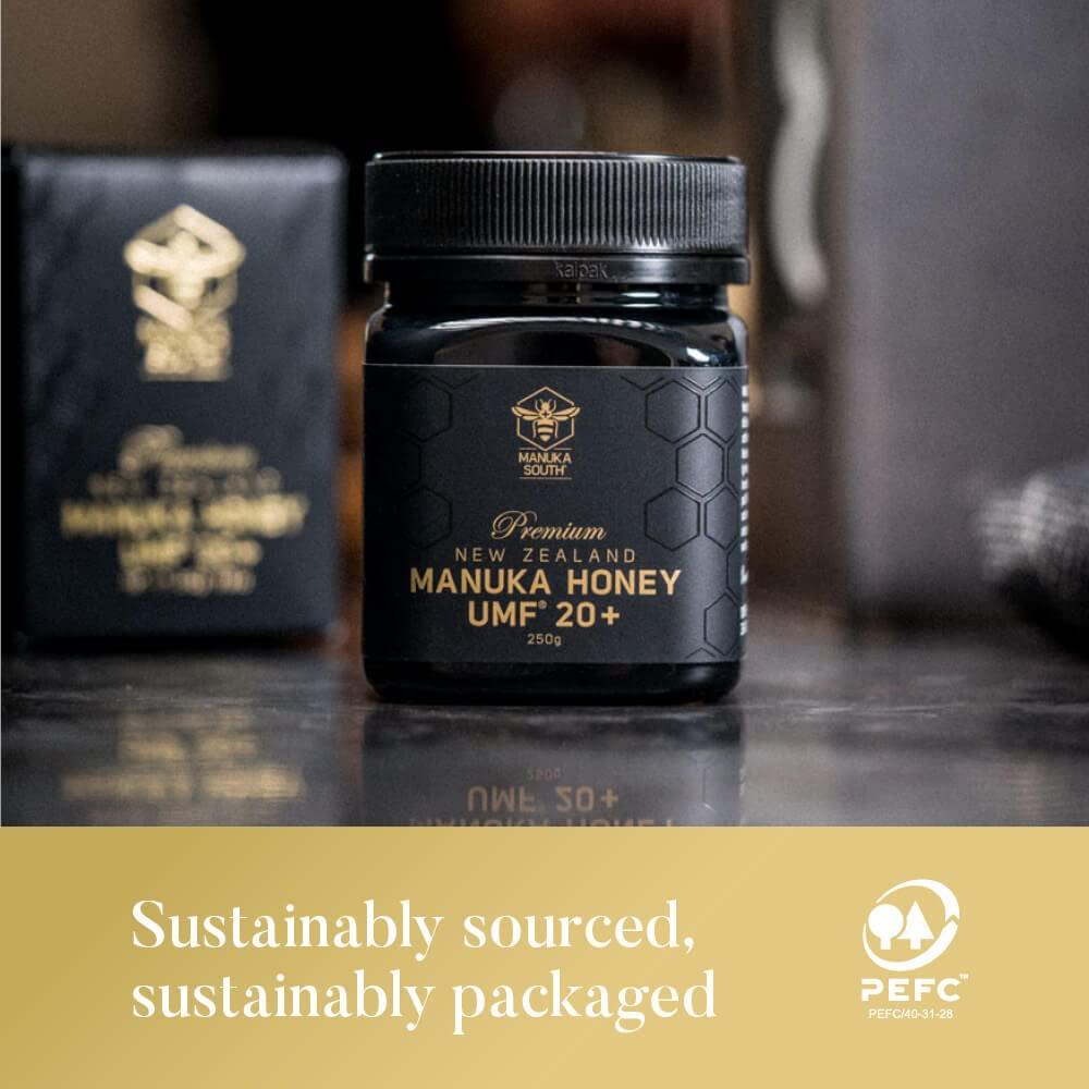 MANUKA SOUTH Manuka Honey New Zealand - Raw Manuka Honey UMF 20+ Certified (MGO 829+) - Natural, Non-GMO Manuka Honey from Manuka South - 250g/8.8oz