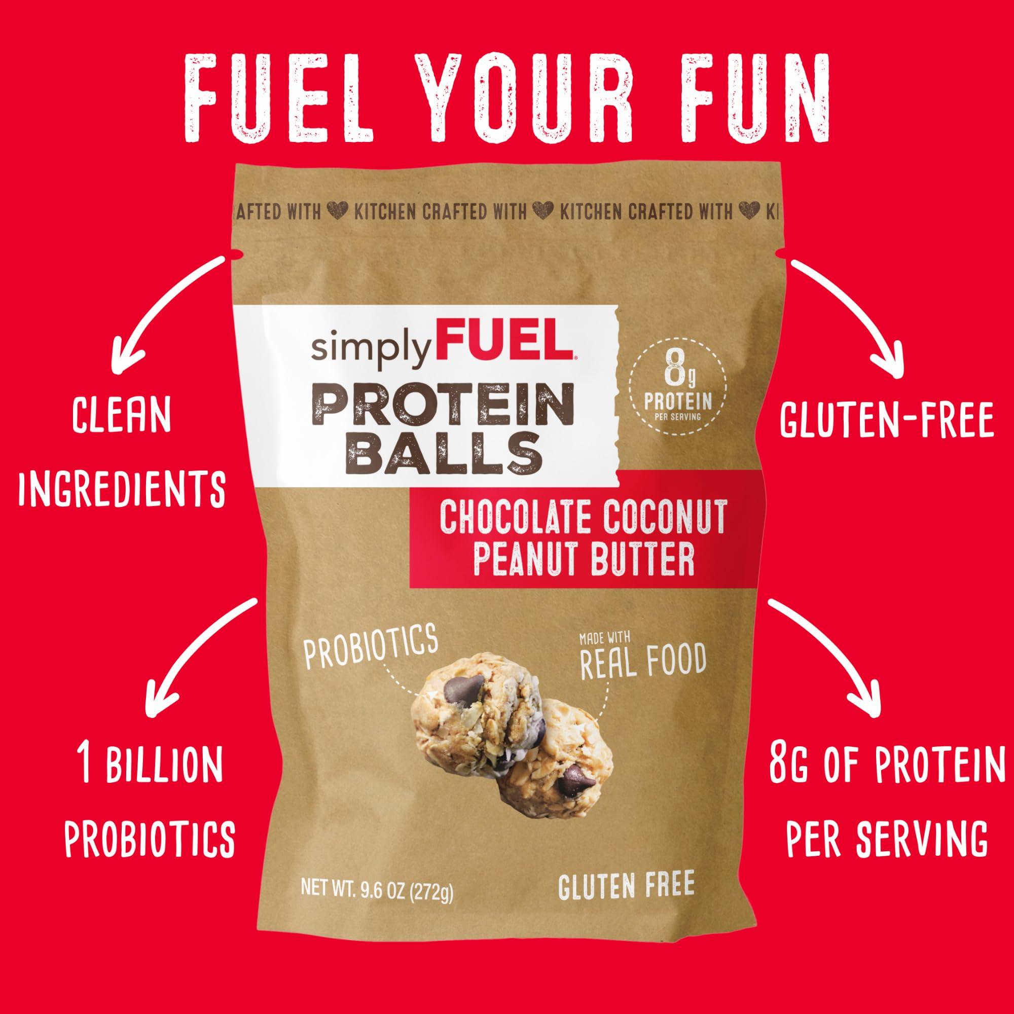 simplyFUEL simplyFUEL Whole Food Protein Balls with Probiotics - Chocolate Coconut Peanut Butter Snacks - 8g Protein Snack - Gluten Free Energy Balls (1 Pack of 12 Balls)