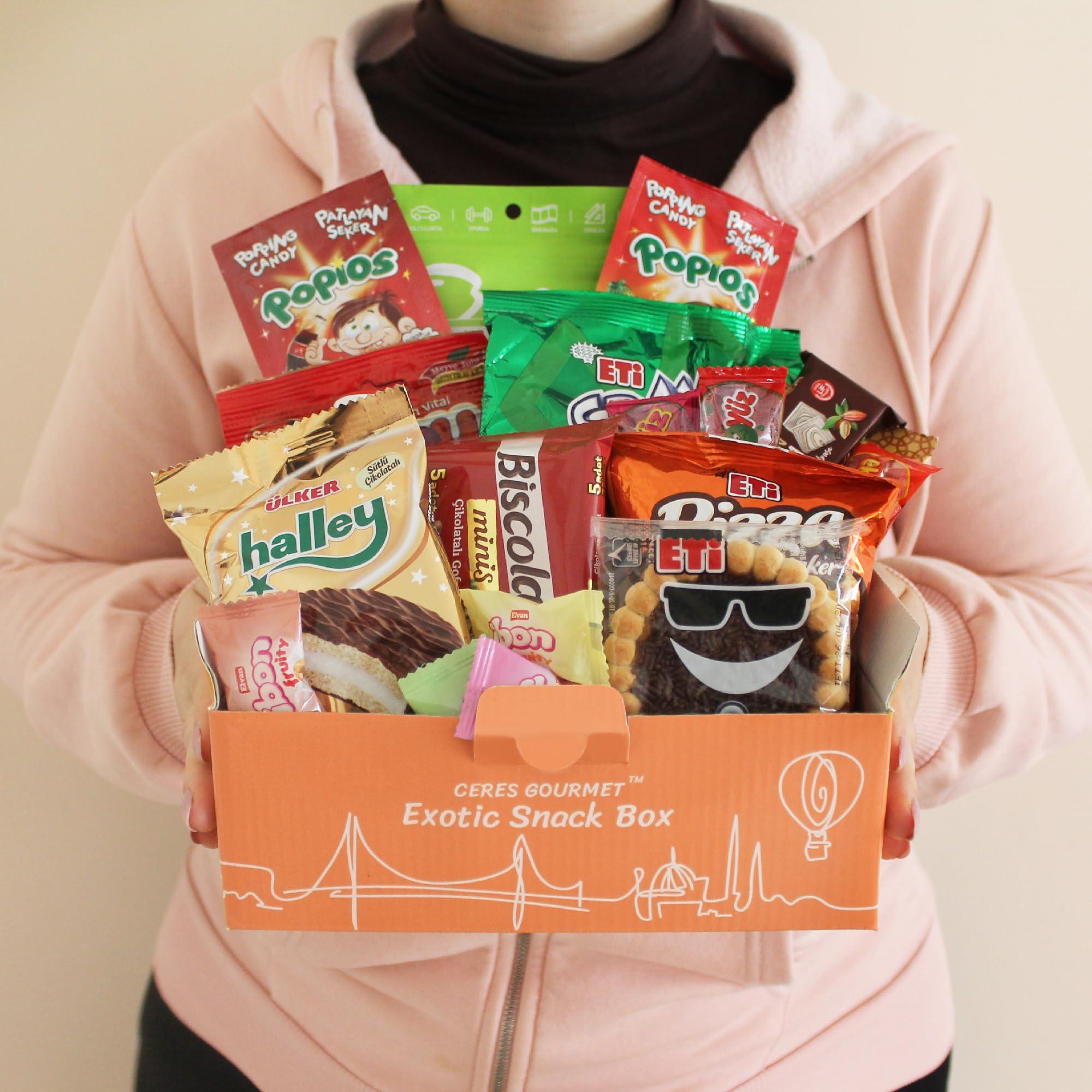 Ceres Gourmet International Snack Box Variety Pack, 12 Different Snacks with 15+ Pieces Count Premium Foreign Rare Snacks and Candies, Sweet & Sour Candy Pack for Christmas Thanksgiving or More