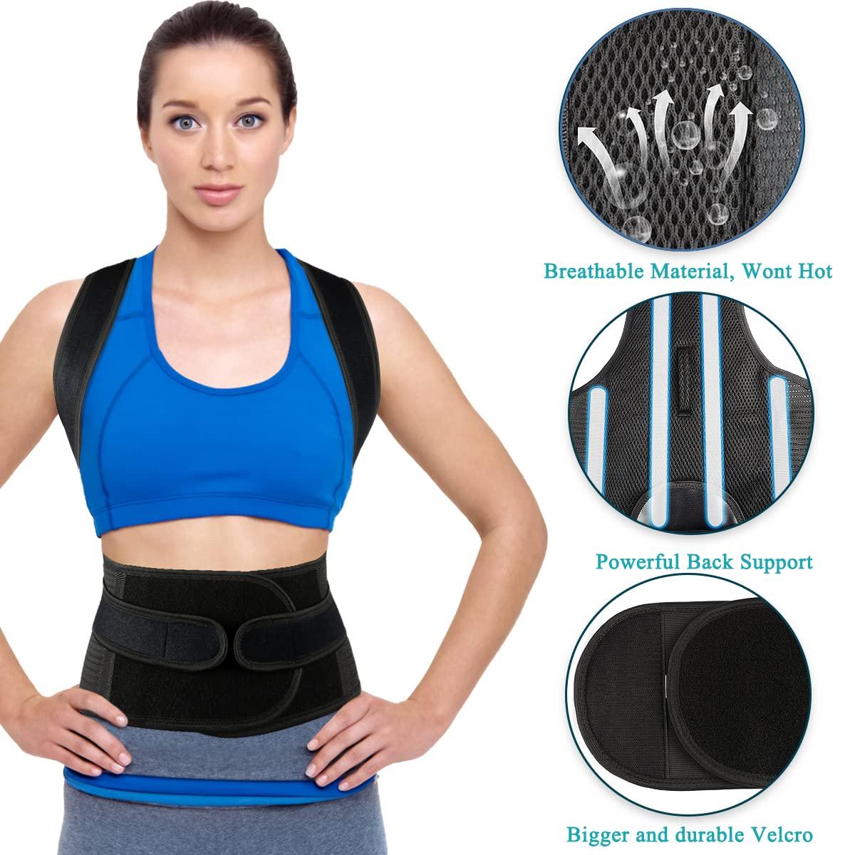 KLEUET Back Brace Posture Corrector for Women and Men - Relief for Waist, Back and Shoulder Pain - Adjustable and Breathable Posture Back Brace - Improve Back Posture and Provide Lumbar Support S(24"-29")