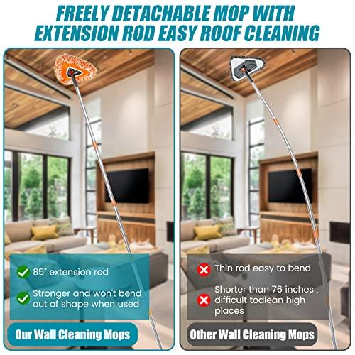 Janoiuc 85 in Wall Cleaner Mop, with Handle Adjustable Ceiling Cleaning Mop, 360 Rotating Ceiling Dust Cleaner with 6 Replaceable Pads, Reusable Baseboard Cleaning Tool Dry and Wet Use for Window Wall