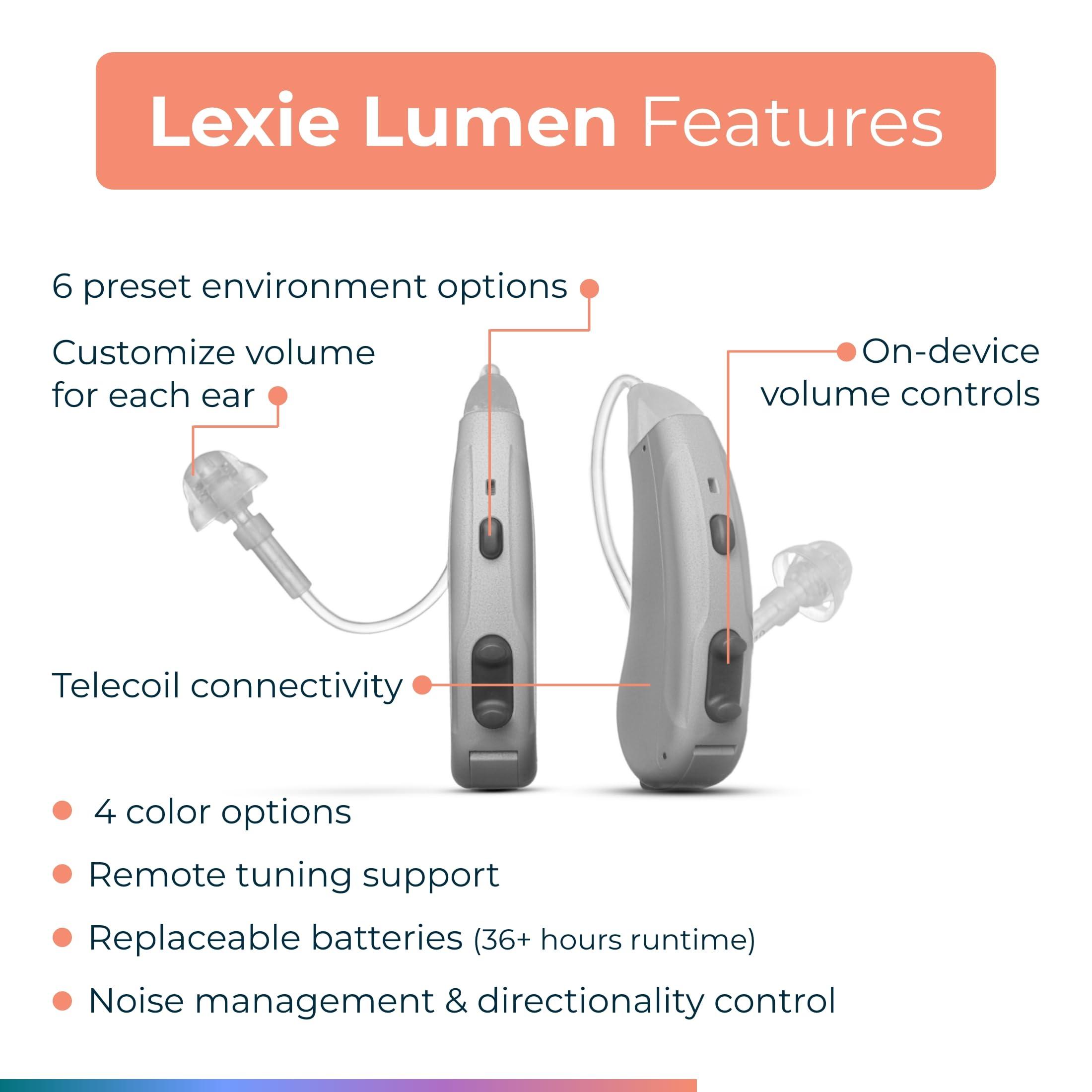 Lexie Lexie Lumen Self-Fitting OTC Hearing Aids - Bluetooth Enabled with Invisible Fit, Directional Microphones, Smartphone App Control, Replaceable Batteries, for Mild to Moderate Hearing Loss (Gray)