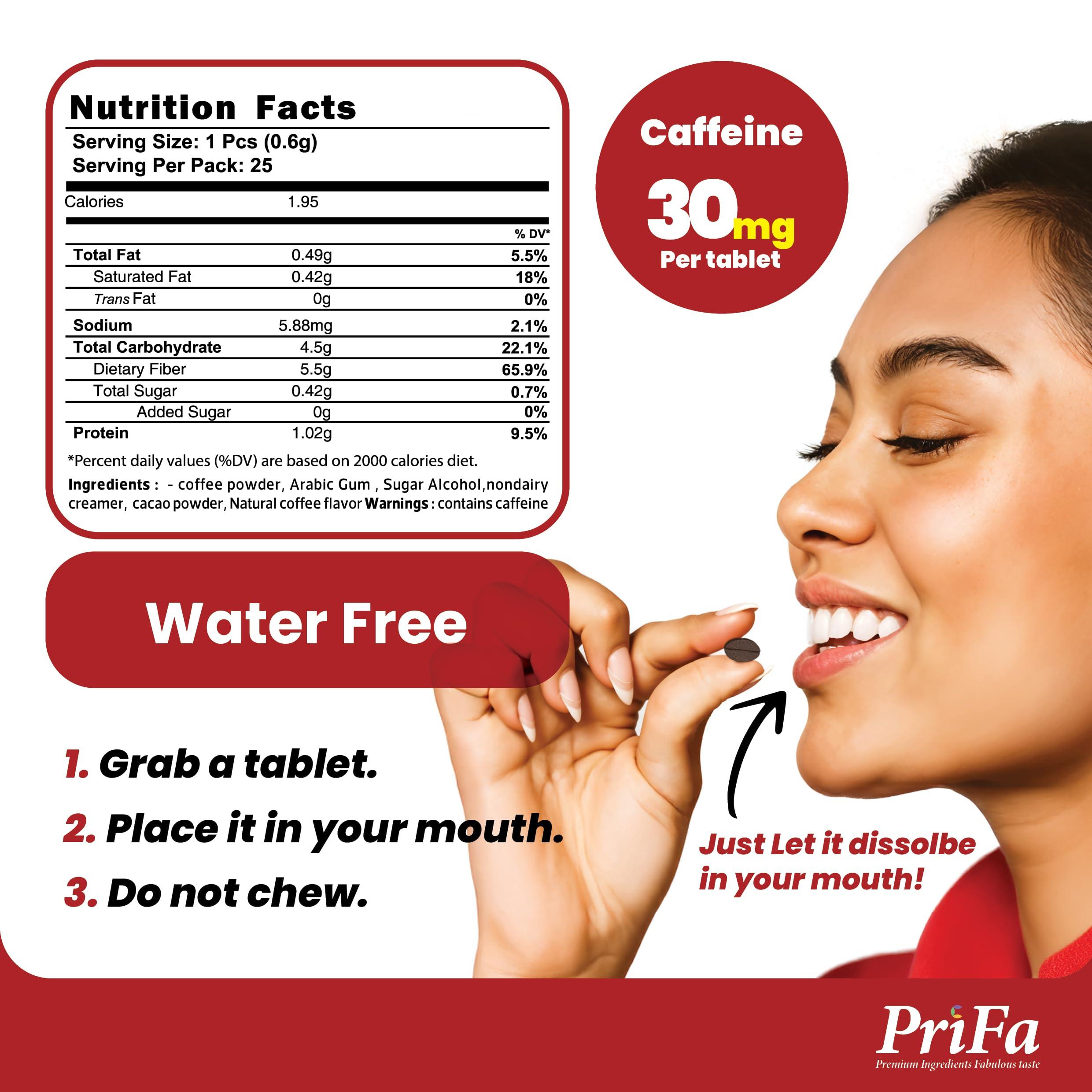 Prifa PriFa Coffee Tablets, Pocket Coffee Espresso To Go - Unsweetened Real Coffee Absorbable Coffee Candy - Natural Sugar Free Instant Coffee, Caffeine Mints for Keto (Espresso, 1 Pack, 25 Tablets)