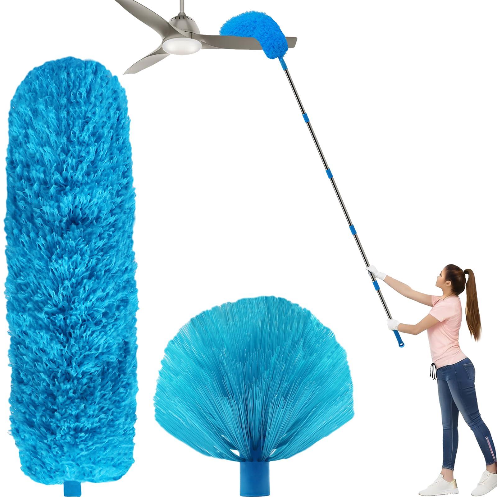 M-jump 20+ Ft High Reach Ceiling Fan Duster & Cobweb & Corner Brush Duster with 3-13 ft Extension Pole, Microfiber Feather Duster with Washable Head for Ceiling Fan, Furniture, Home Cleaning