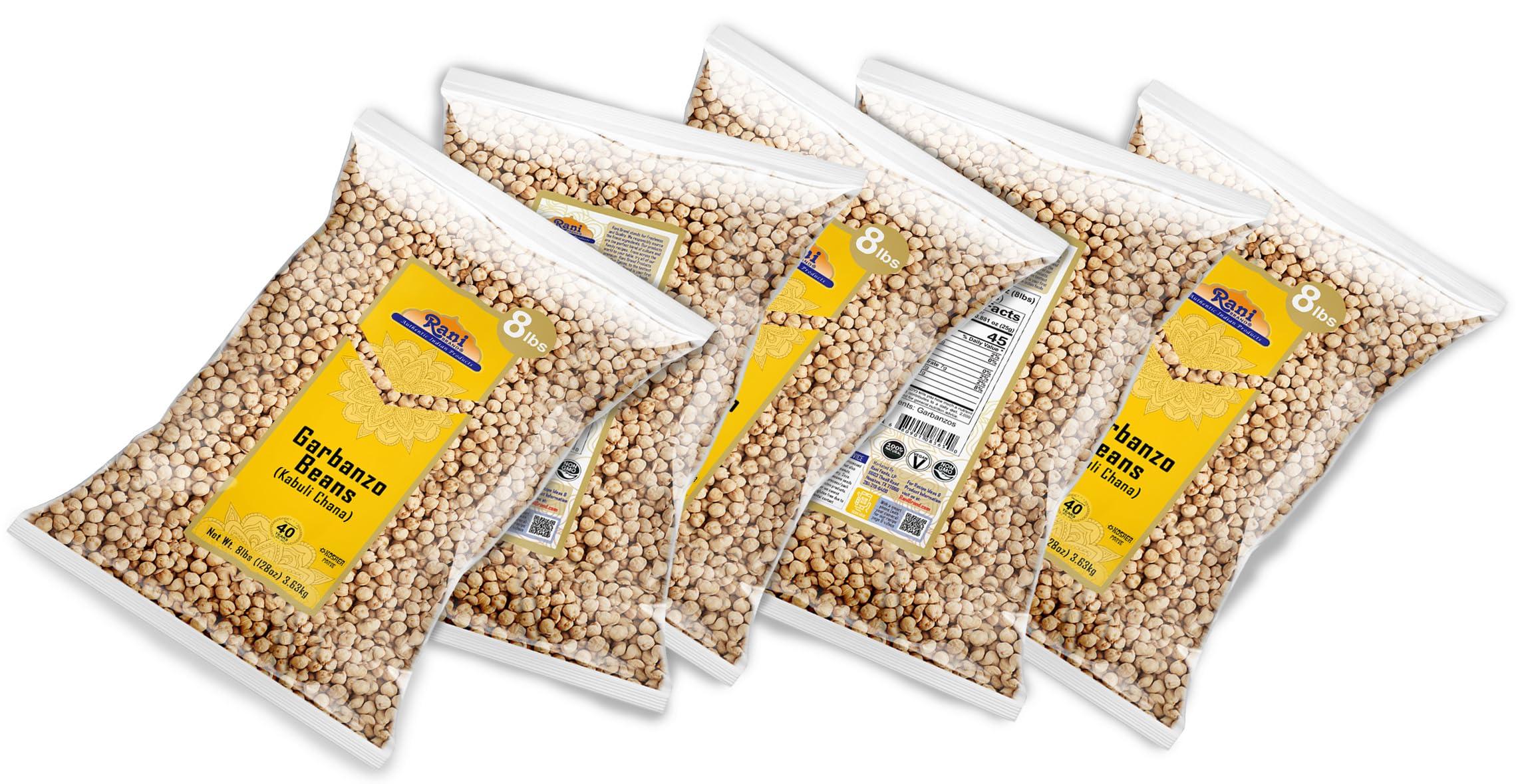 Rani Brand Authentic Indian Products Rani Garbanzo Beans (Kabuli Chana) 128oz (8lbs) 3.63kg x Pack of 5 (Total of 40lbs) Bulk ~ All Natural | Vegan | Gluten Friendly | NON-GMO | Kosher | Indian Origin