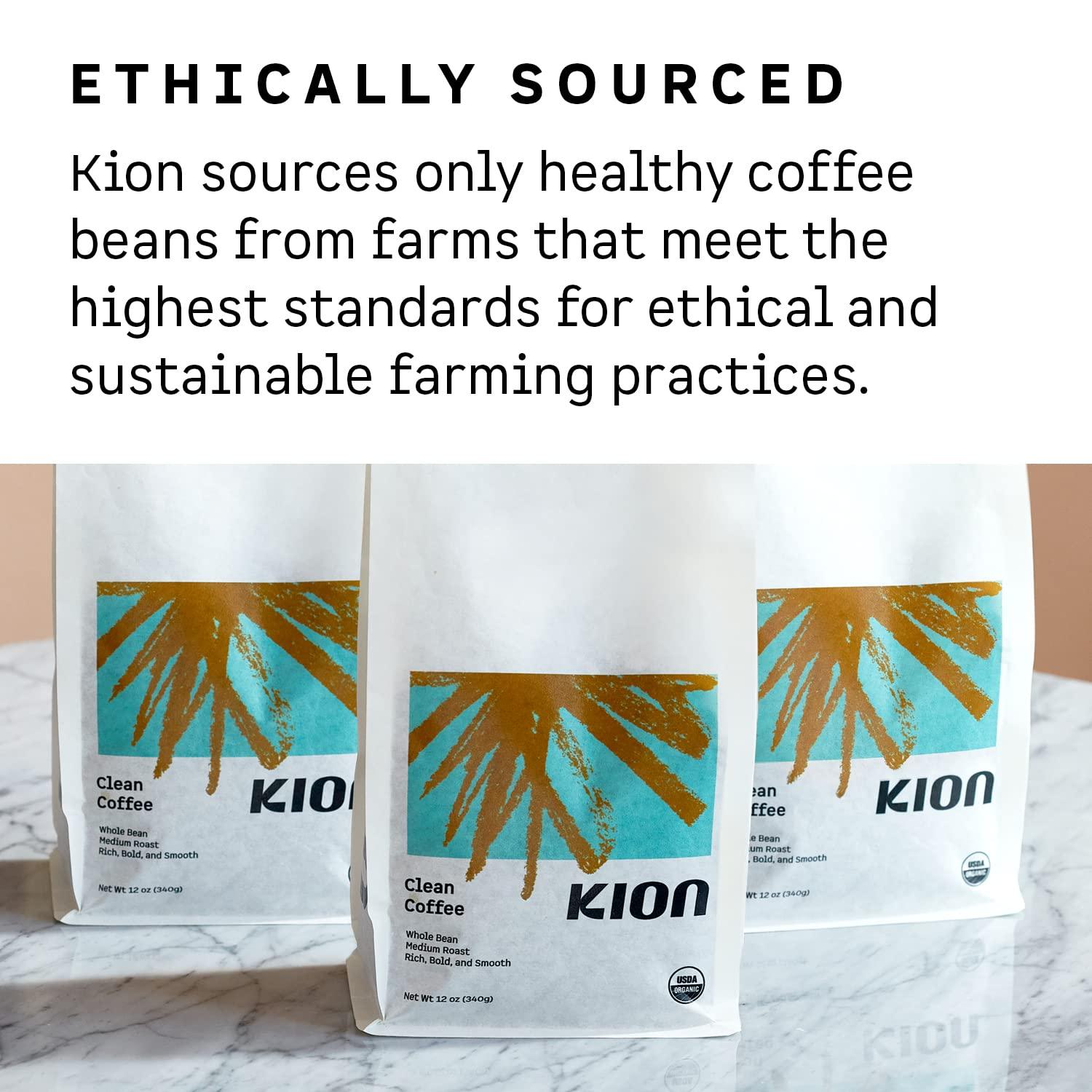 Kion Kion Organic Whole Bean Coffee, Tested for Toxins, Ethically Sourced, Rich, Bold, and Smooth, Medium Roast 12 Oz (1 Pack)