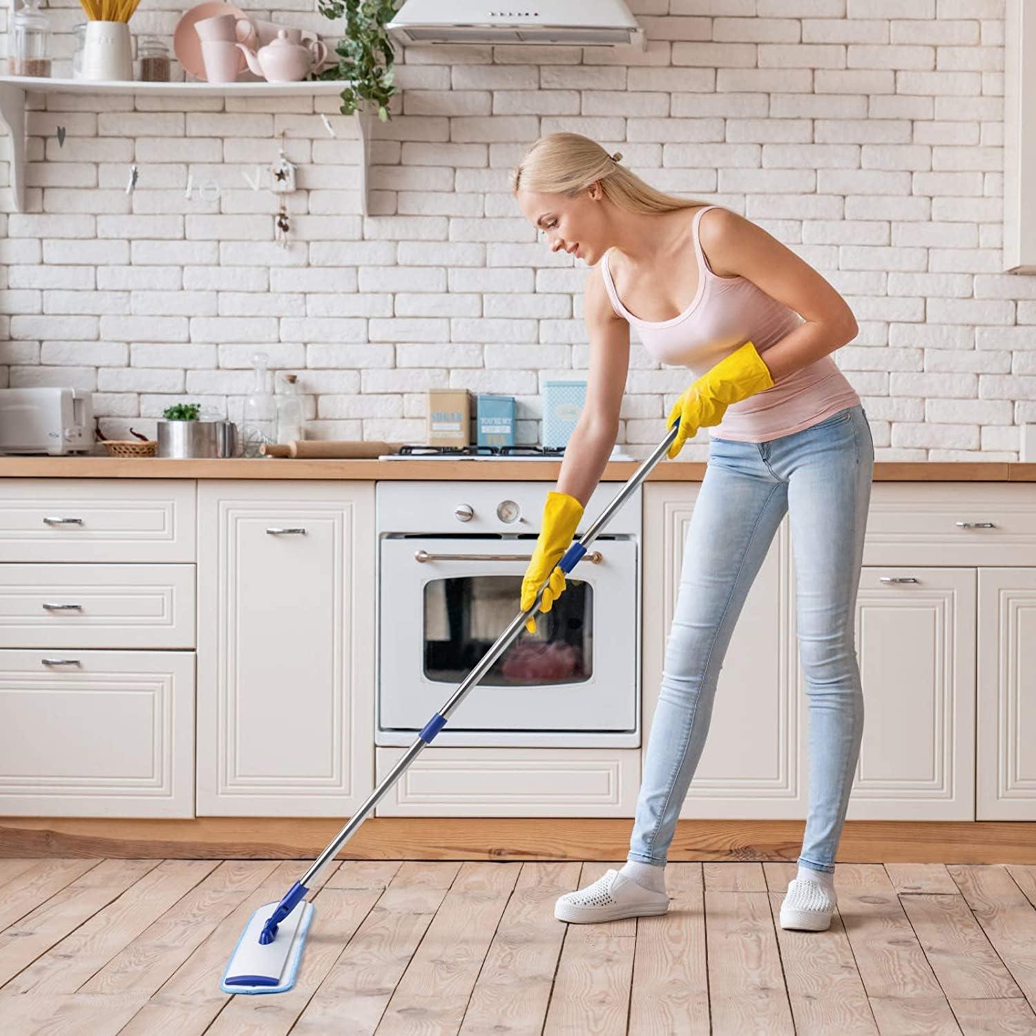 Bryquelin 18\" Professional Microfiber Mop Floor Cleaning mop, Flat Mop with Stainless Steel Handle,2 Reusable Washable Mop Pads and mop Pads Brush,Microfiber Mop for Hardwood, Laminate (Blue)