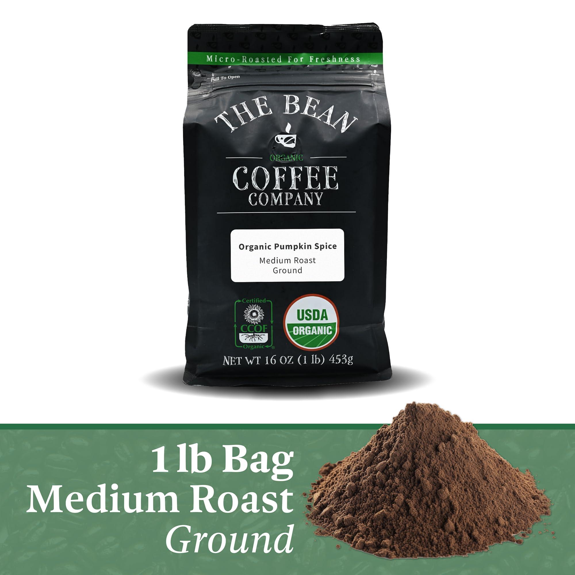 The Bean Coffee Company The Bean Organic Coffee Company Pumpkin Spice, Medium Roast, Ground Coffee, 16-Ounce Bag, Caf molido tostado orgnico