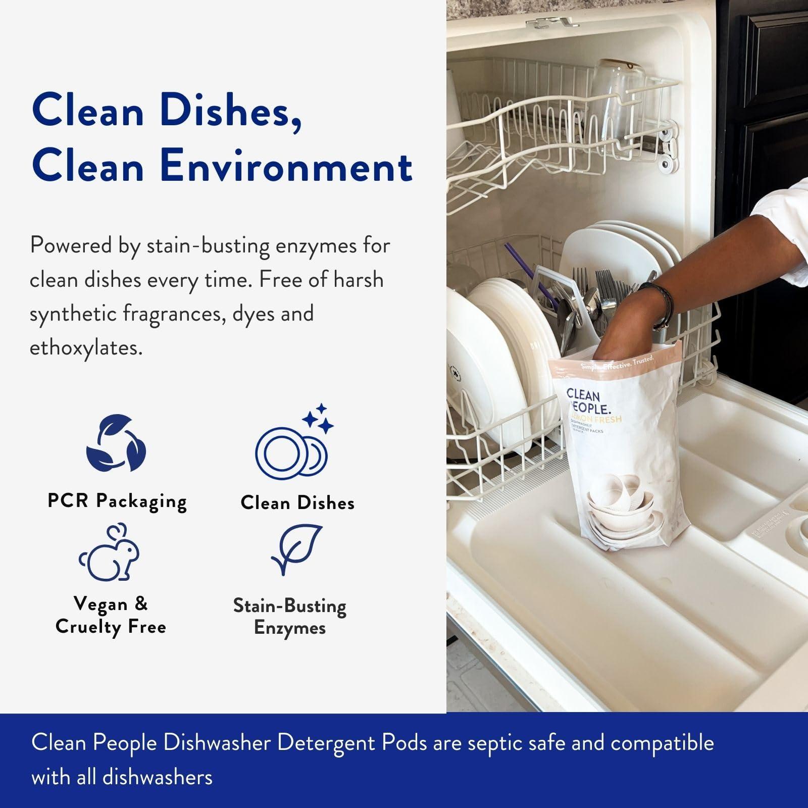 THE CLEAN PEOPLE The Clean People Dishwasher Pods - Cuts Grease & Rinses Sparkling Clean - Residue-Free - Phosphate Free Dishwashing Pods - Lemon, 60 Pack