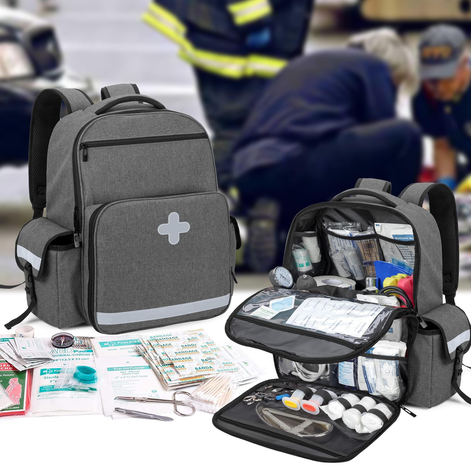 CURMIO CURMIO Emergency Medical Backpack Empty, First Responder EMT Bag for EMS, Camping, Hiking, Home Health, Field Trips, Gray (Bag Only, Patented Design)