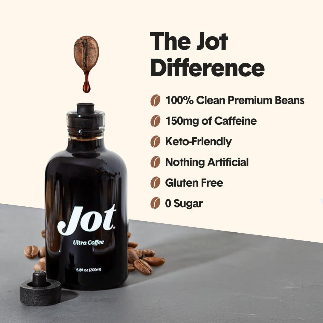 Jot Jot Coffee Concentrate (Original) High Caffeine Cold Brew Coffee Concentrate Liquid for Iced Coffees, Instant Espresso, Hot or Cold Instant Coffees - Makes 14 Cups, 150mg Caffeine/Tbsp, Sugar Free