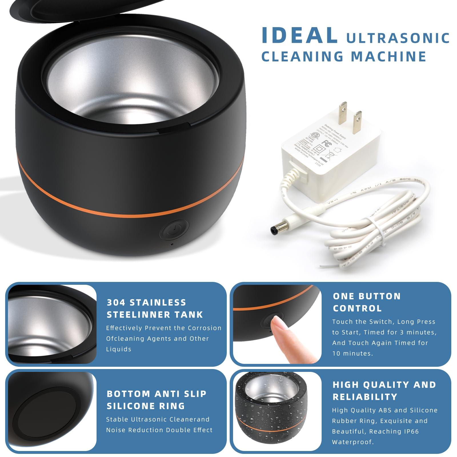 ARGOMAX ARGOMAX Ultrasonic Retainer Cleaner for Dentures: 24W 200ml Portable Ultrasonic Cleaner Machine for All Dental Aligner, Braces, Mouth Guards, Toothbrush Head, Shaver Head, Jewelry - Black+Orange.