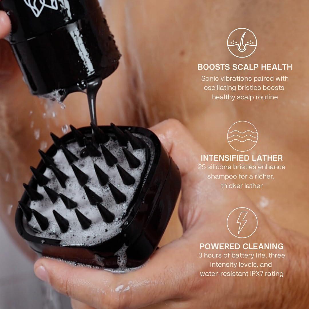 Black Wolf Black Wolf Sonic Scalp Scrubber - Electric Hair & Scalp Massager Brush with 3-Speed Oscillation - Rechargeable Shower Brush & Head Scrubber with Soft Silicone Bristles for Deep Clean & Exfoliation