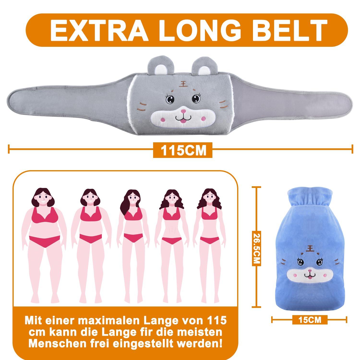 GUDFBALE Hot Water Bottle with Waist Cover,Wrap Around Warm Water Bag Belt Hand Warmer Pocket,Hot Water Bag with Cover for Menstrual Cramps,Pain Relief,Hot and Cold Therapy Grey