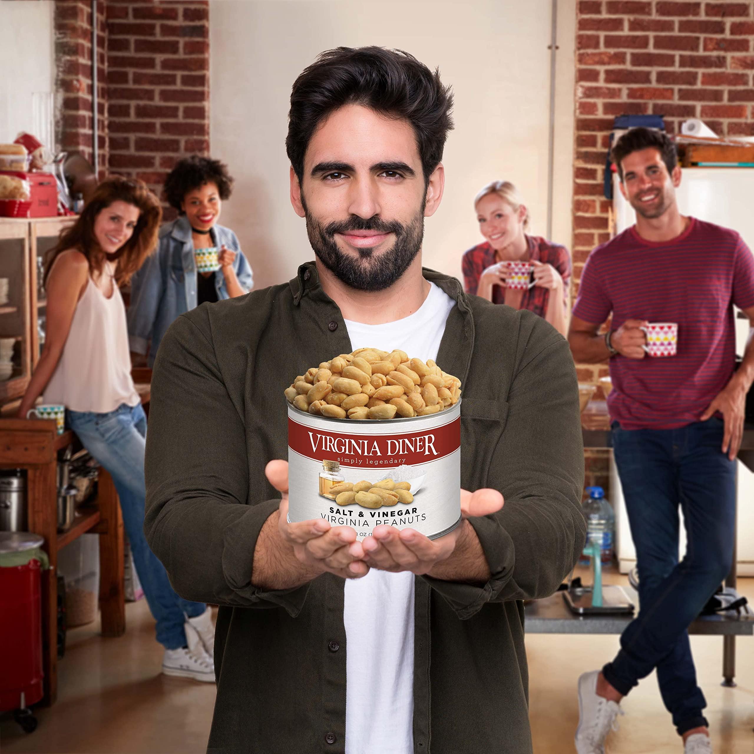 Virginia Diner Virginia Diner - Salt and Vinegar Seasoned Extra Large Virgnia Peanuts 18oz in Resealable Can for Snacking or Gifting