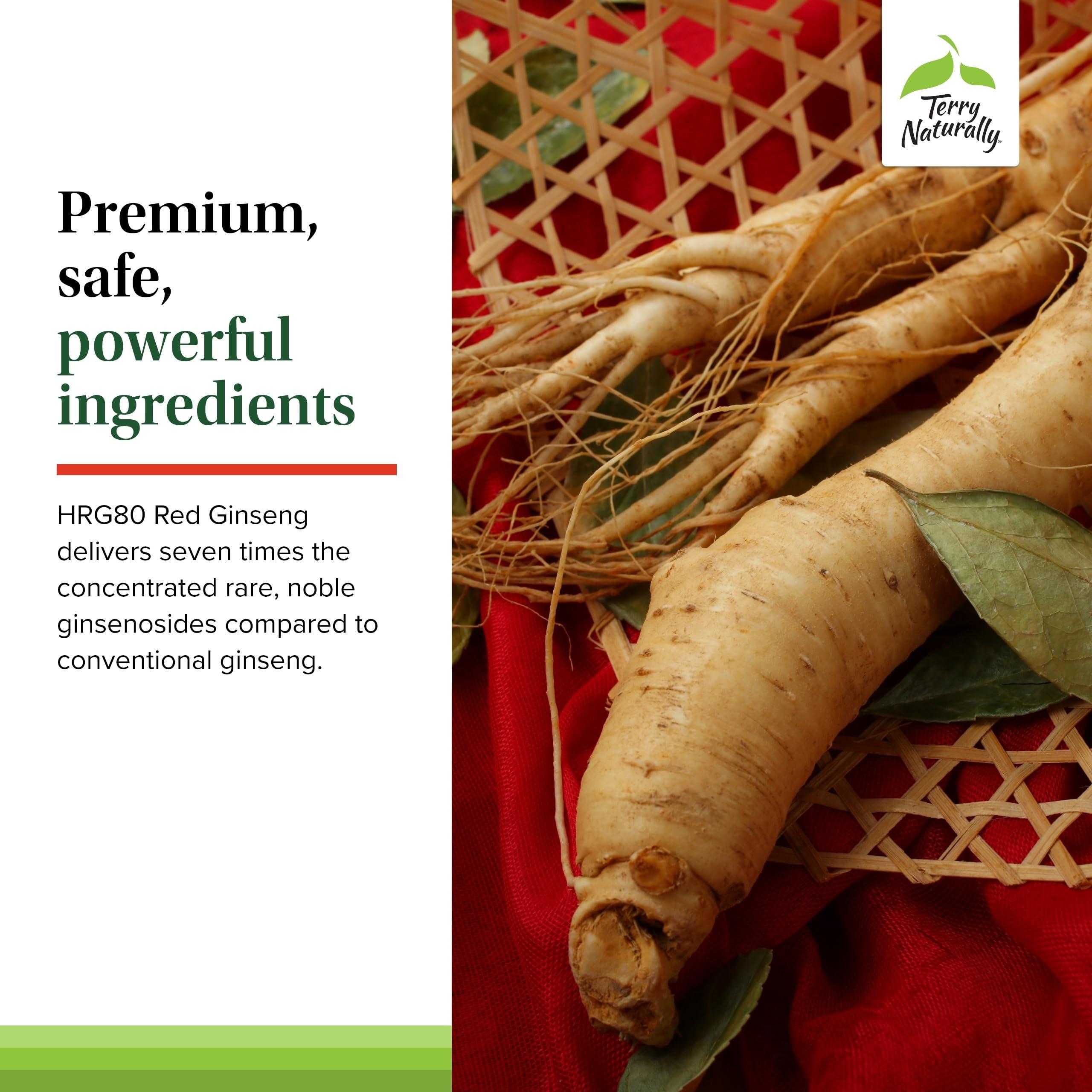Terry Naturally Terry Naturally HRG80 Red Ginseng Energy - 30 Capsules - Red Ginseng Root Powder, Panax Ginseng, HRG80 - Non-GMO, Vegan, Gluten Free 30 Servings
