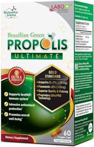 LABO Nutrition LABO Nutrition Brazilian Green Propolis Ultimate - Contains >7% or 28mg/Serving Artepillin C & >5% Flavonoids, for Immune & Brain Support, Natural, High Concentrate & Premium, 60 Veg Capsulesx3