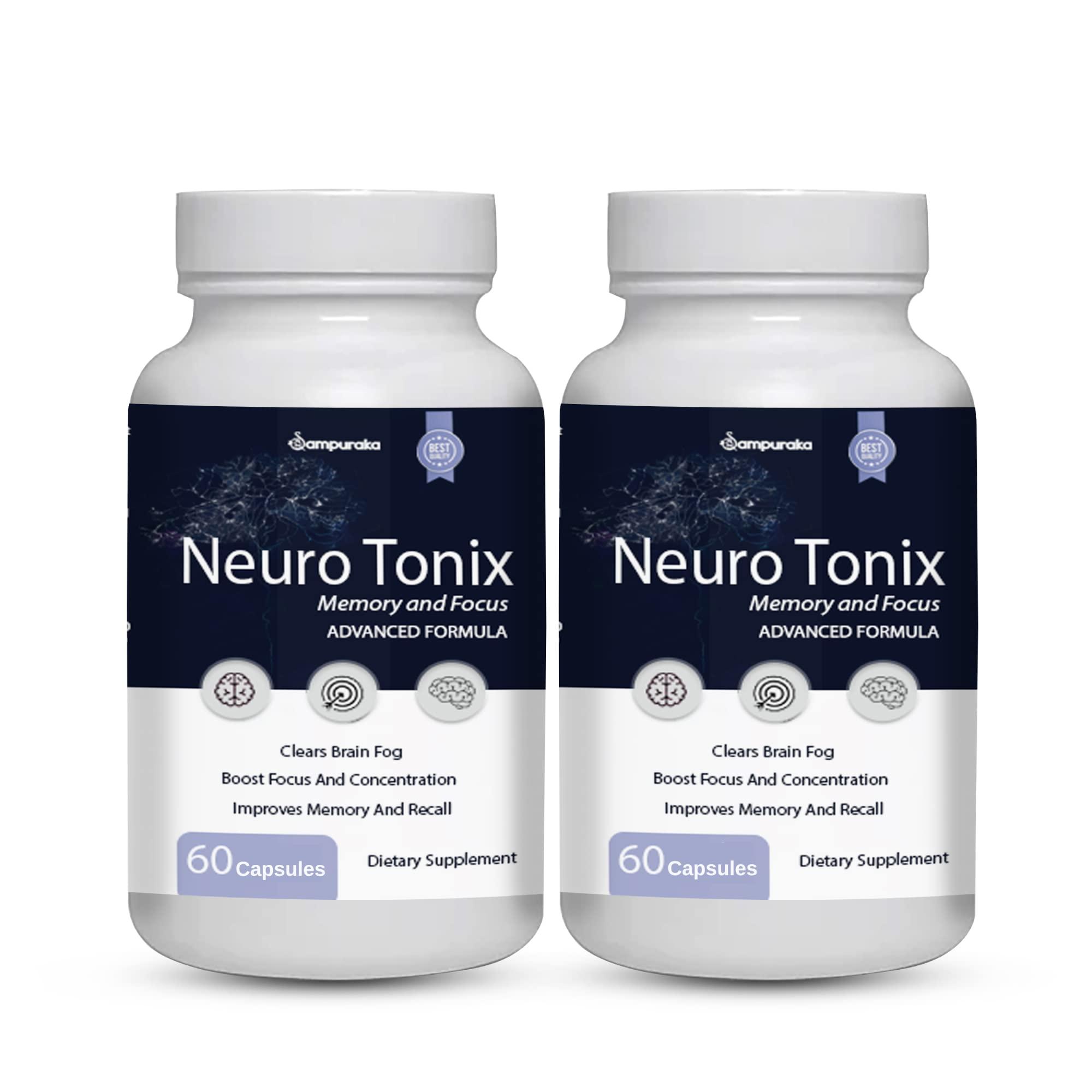 Sampuraka Neuro Tonix Advanced Formula for Memory and Focus Supplement - 2 Packs NeuroTonix 120 Capsules (Pills)